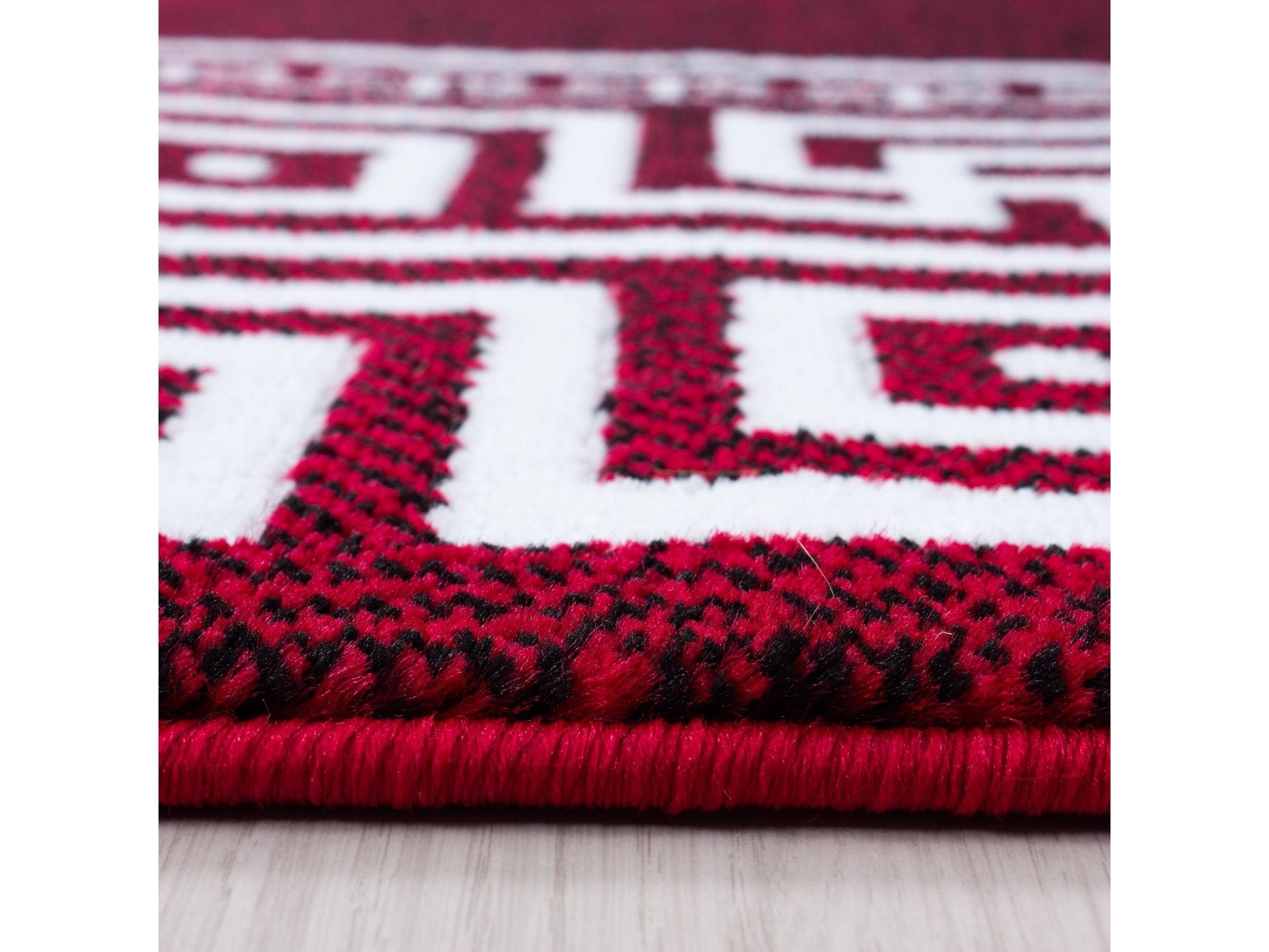 Teppich Modern Designer Geometrisch bordüre  Optik Schwarz Rot Weiß