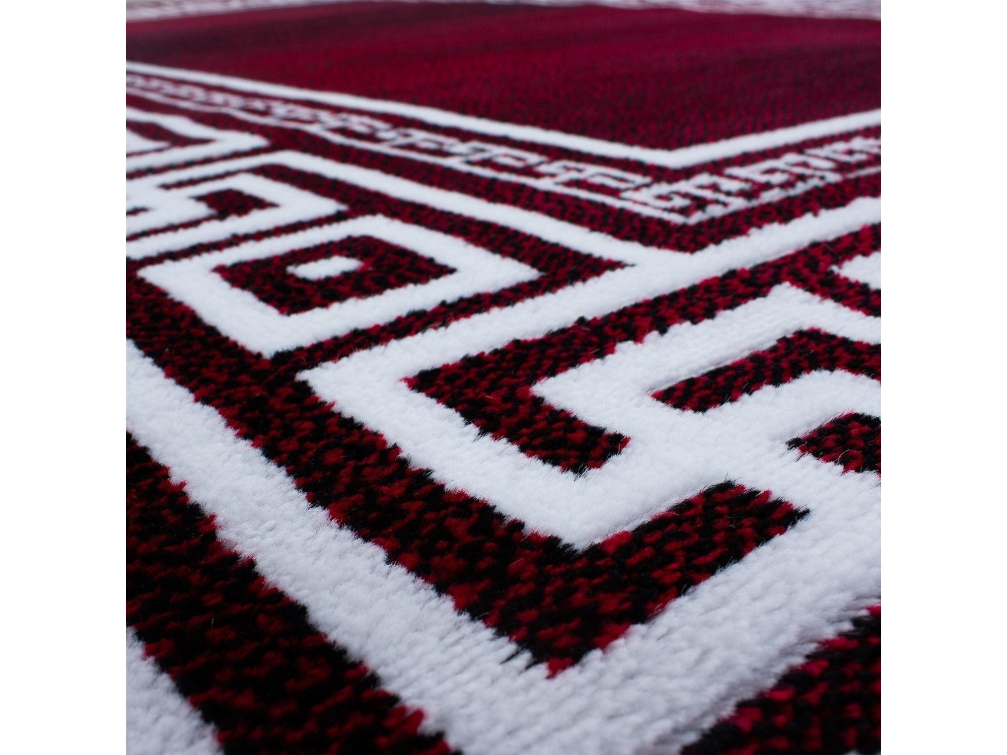 Teppich Modern Designer Geometrisch bordüre  Optik Schwarz Rot Weiß