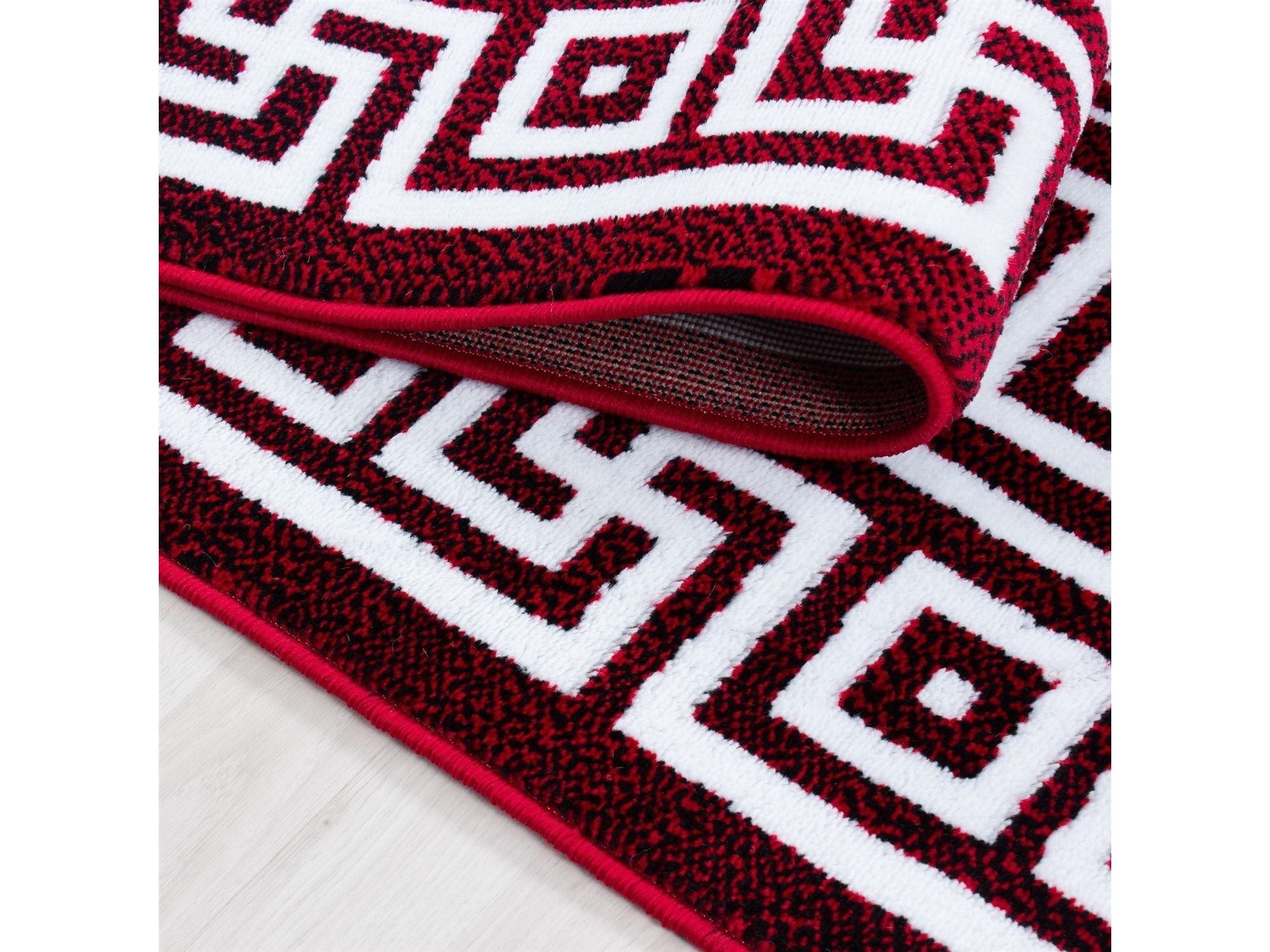 Teppich Modern Designer Geometrisch bordüre  Optik Schwarz Rot Weiß