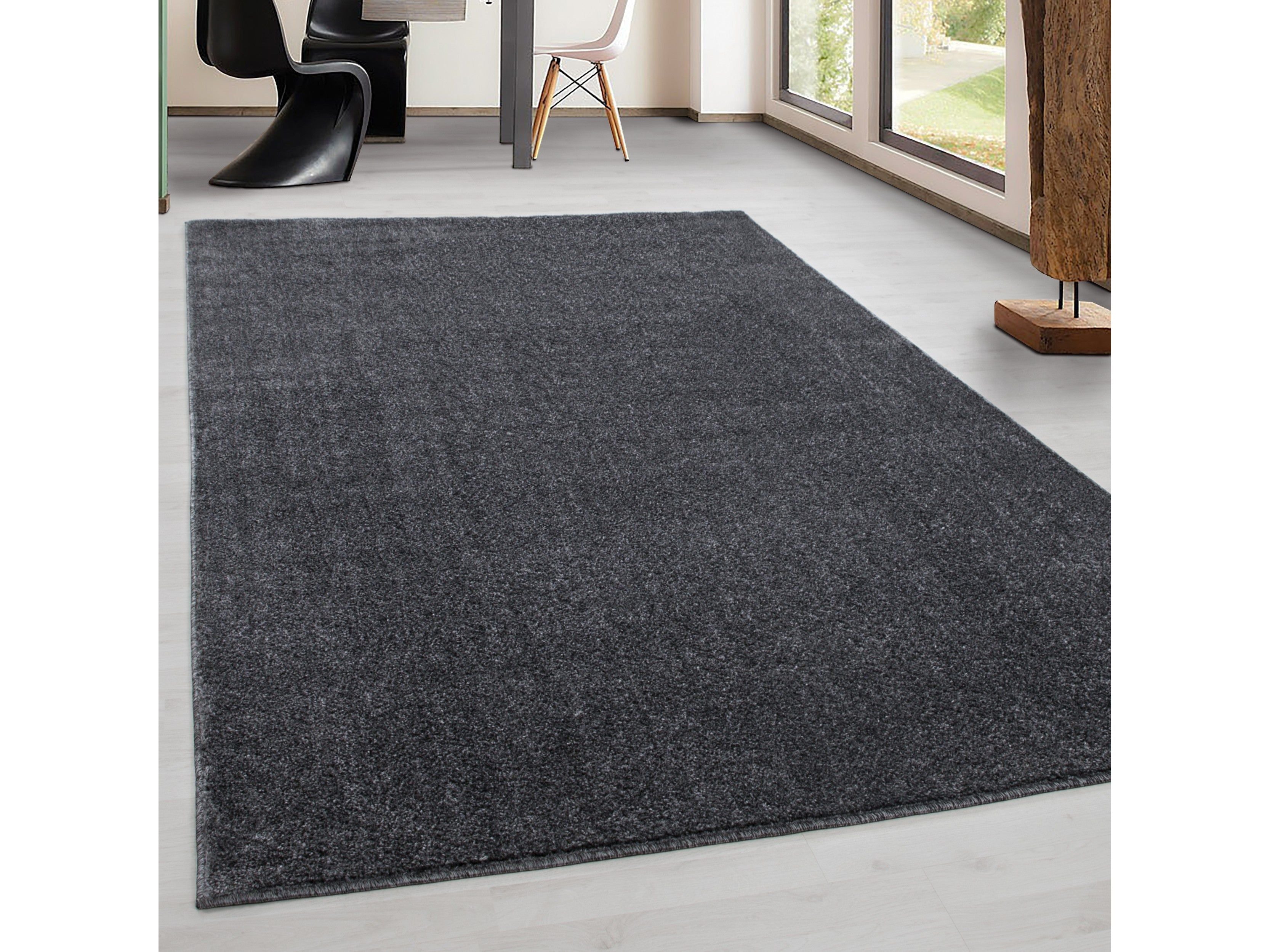 Teppich Kurzflor Modern Wohnzimmer Einfarbig Meliert Uni günstig Grau