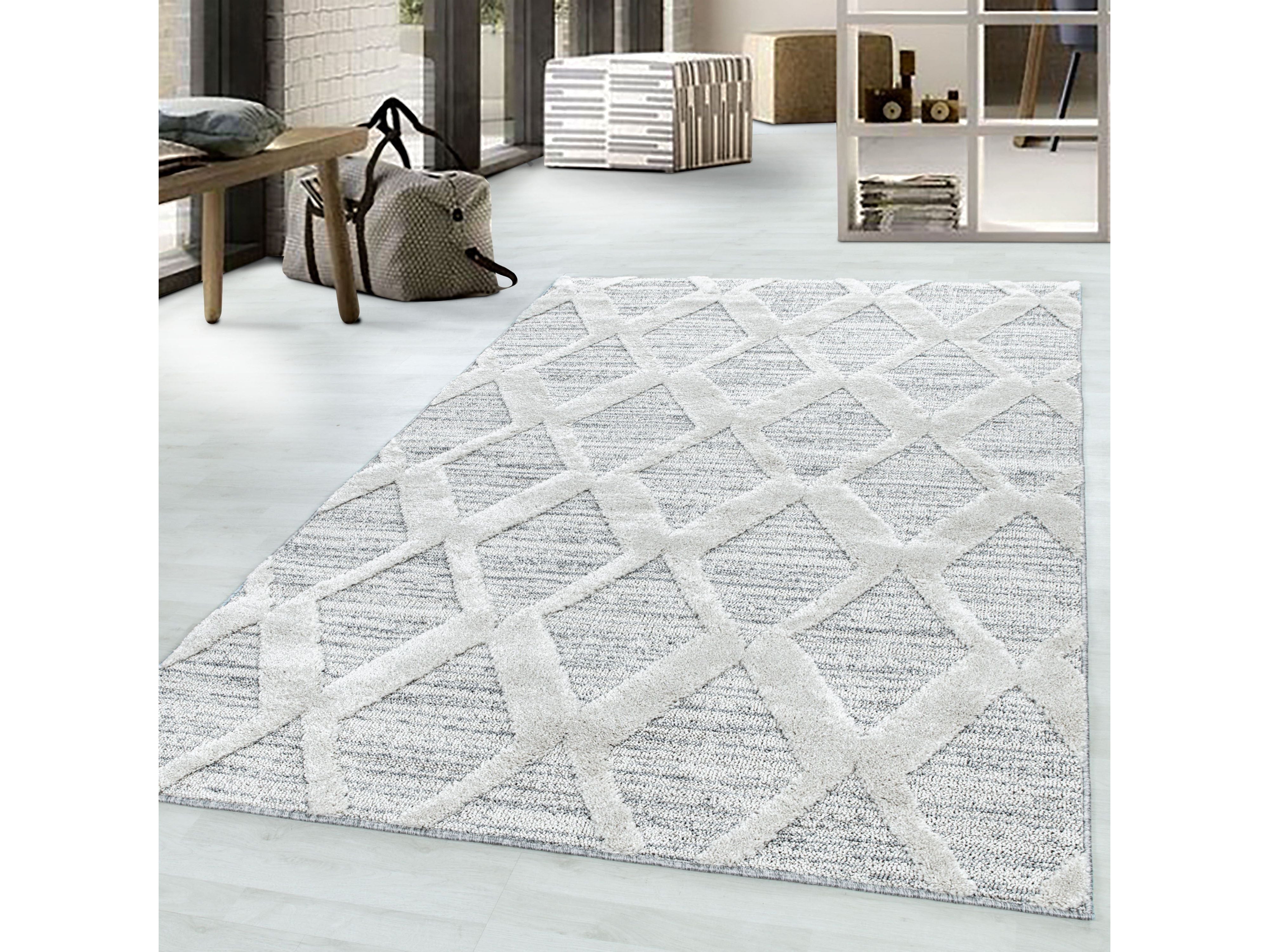 Kurzflor Design Teppich MIA Looped Flor 3-D Rauten Gitter Muster Abstrakt