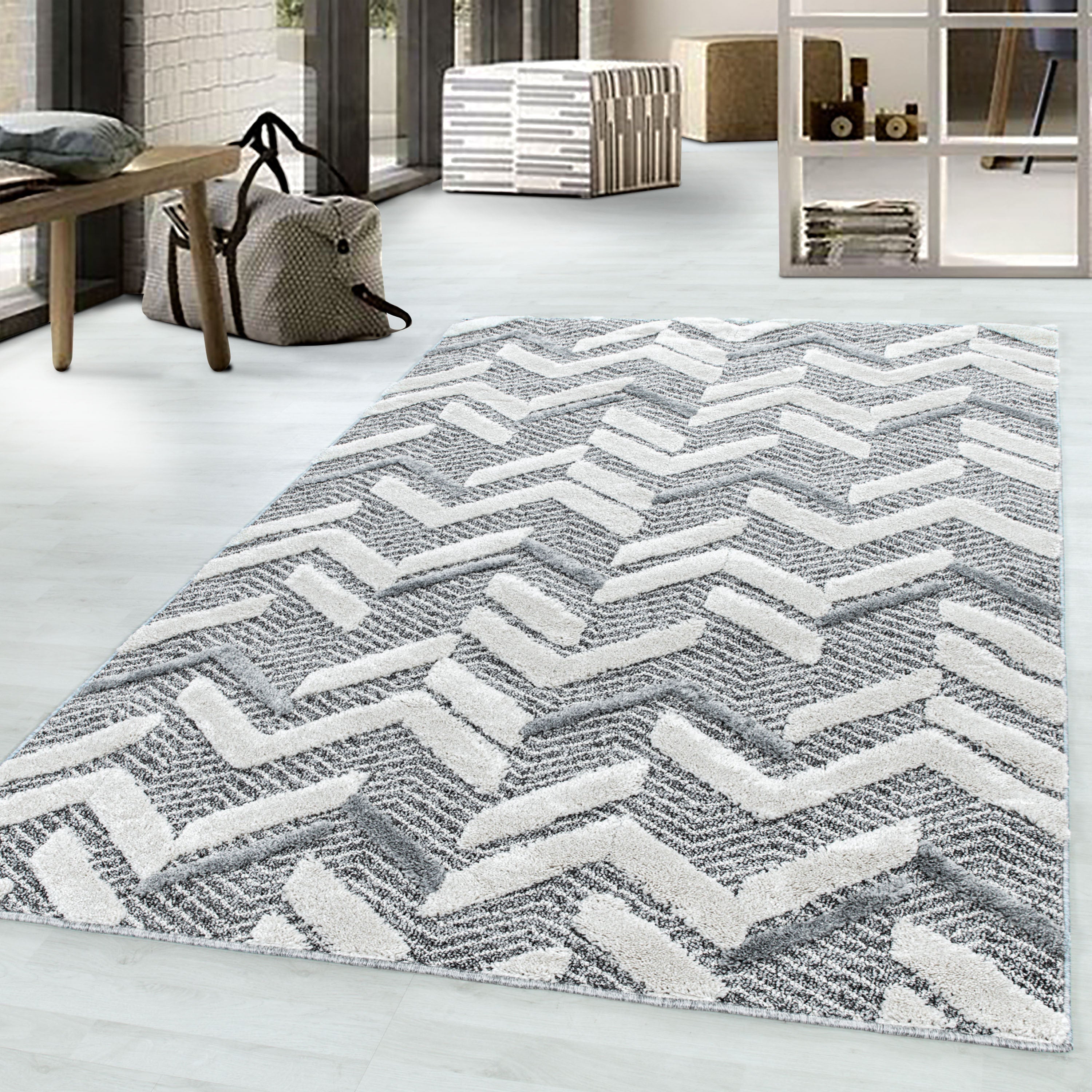 Kurzflor Design Teppich MIA Looped Flor Abstrakte Wellen Muster
