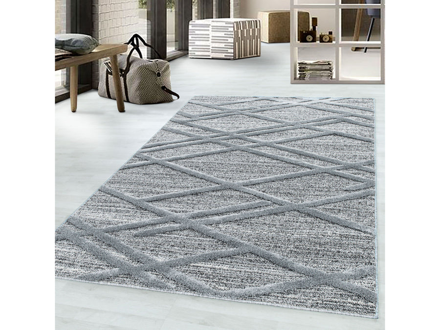 Kurzflor Design Teppich MIA Looped Flor 3-D Linien Gitter Muster