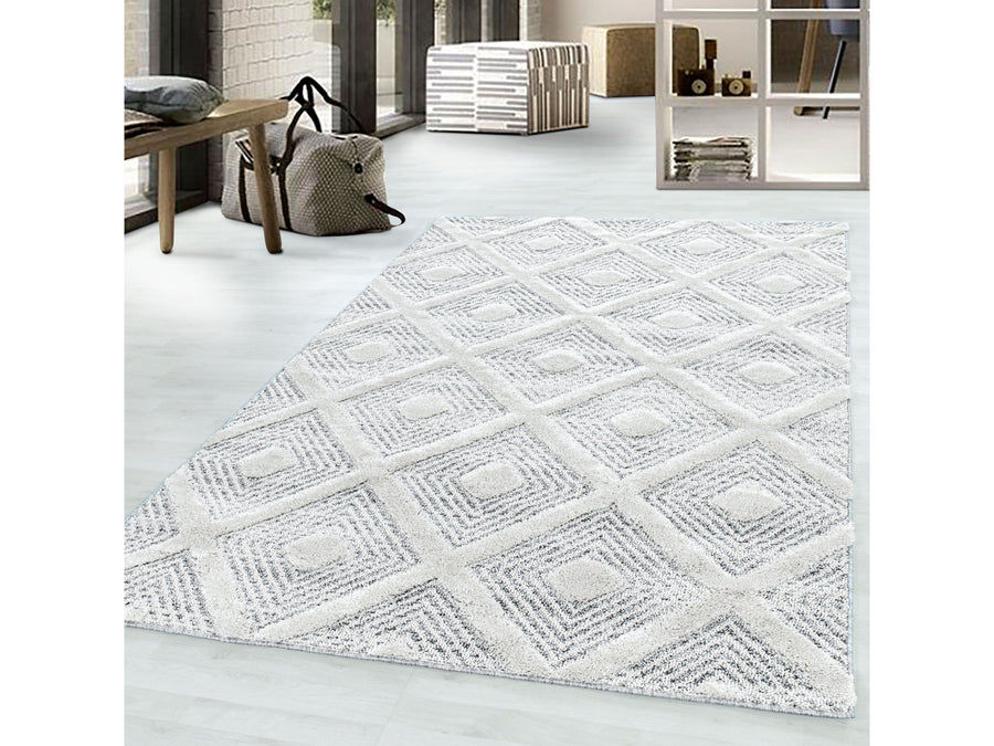 Kurzflor Design Teppich MIA Looped Flor 3-D Rauten Viereck Gitter Muster