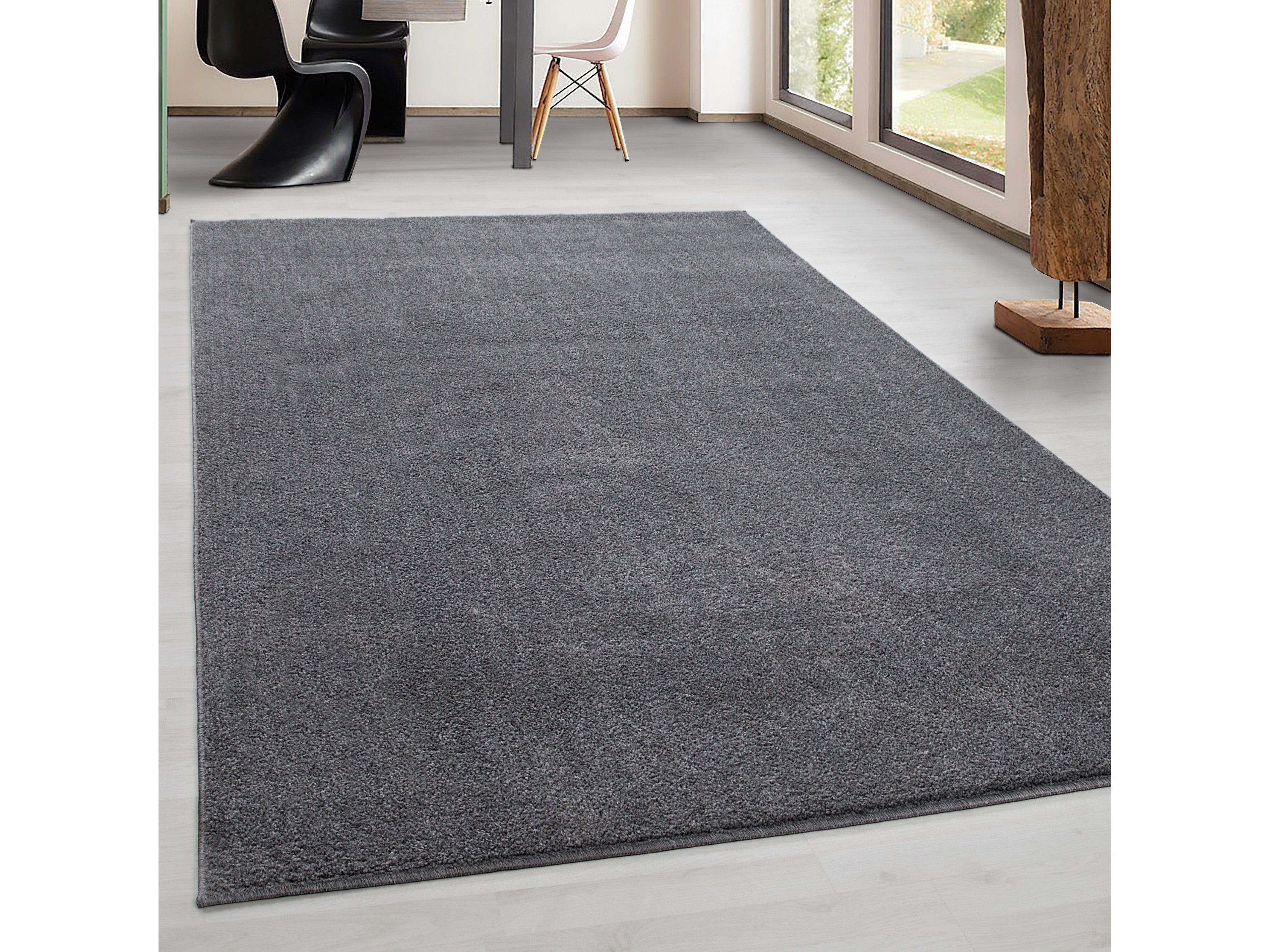 Teppich Kurzflor Modern Wohnzimmer Einfarbig Meliert Uni günstig Hellgrau