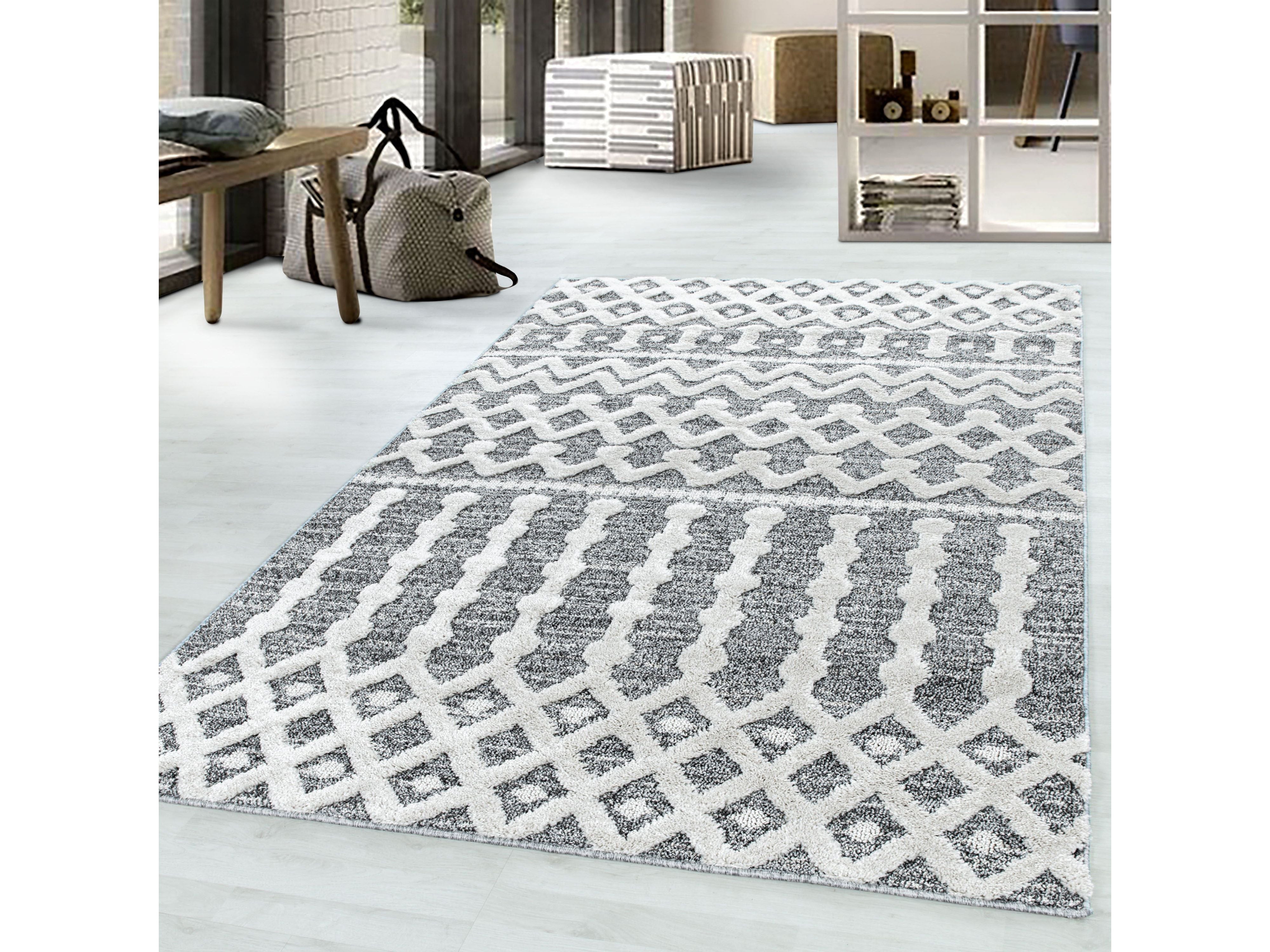 Kurzflor Design Teppich MIA Looped Flor Inka Linien Muster