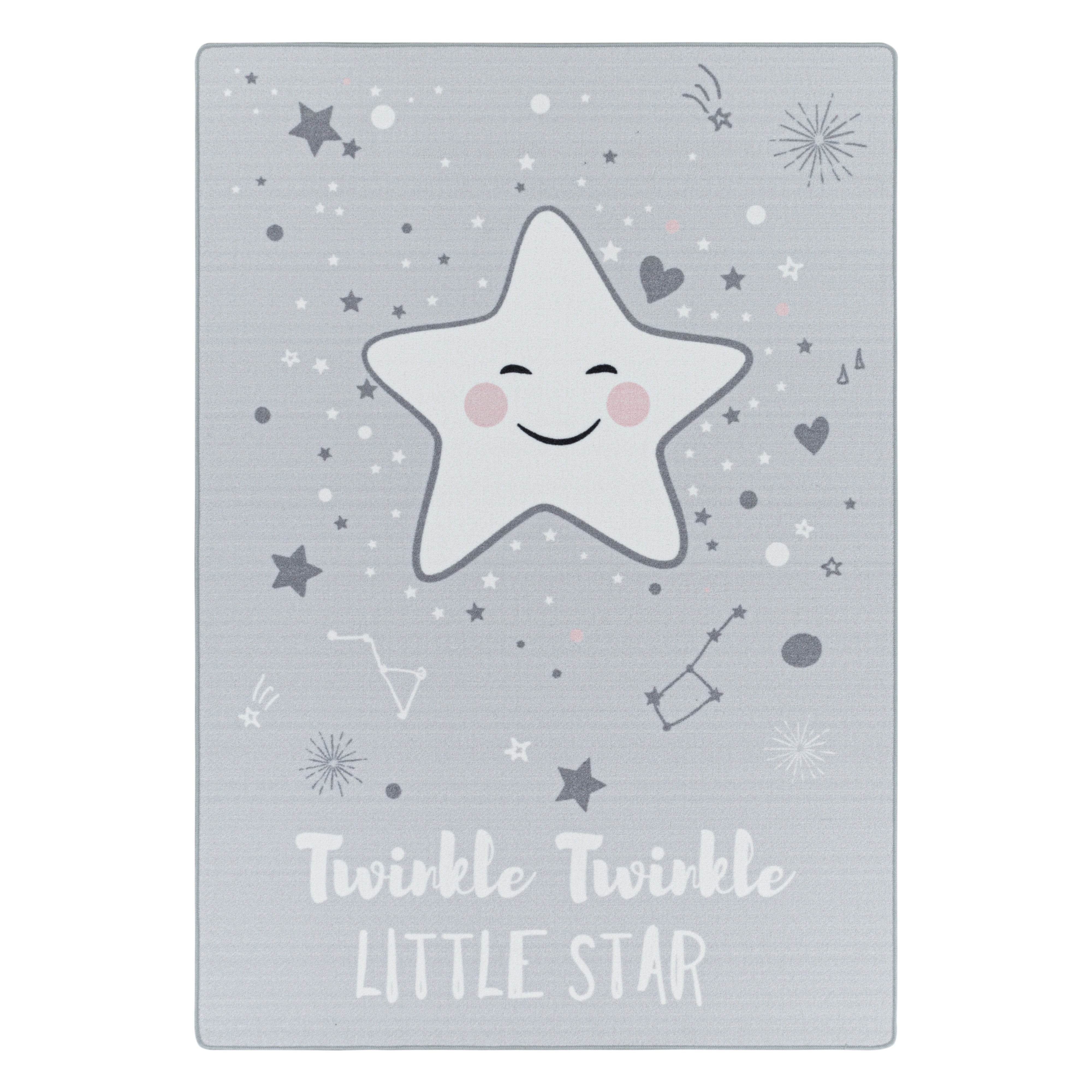Kurzflor Kinderteppich Spielteppich Kinderzimmer Teppich Motiv Baby Stern Grau