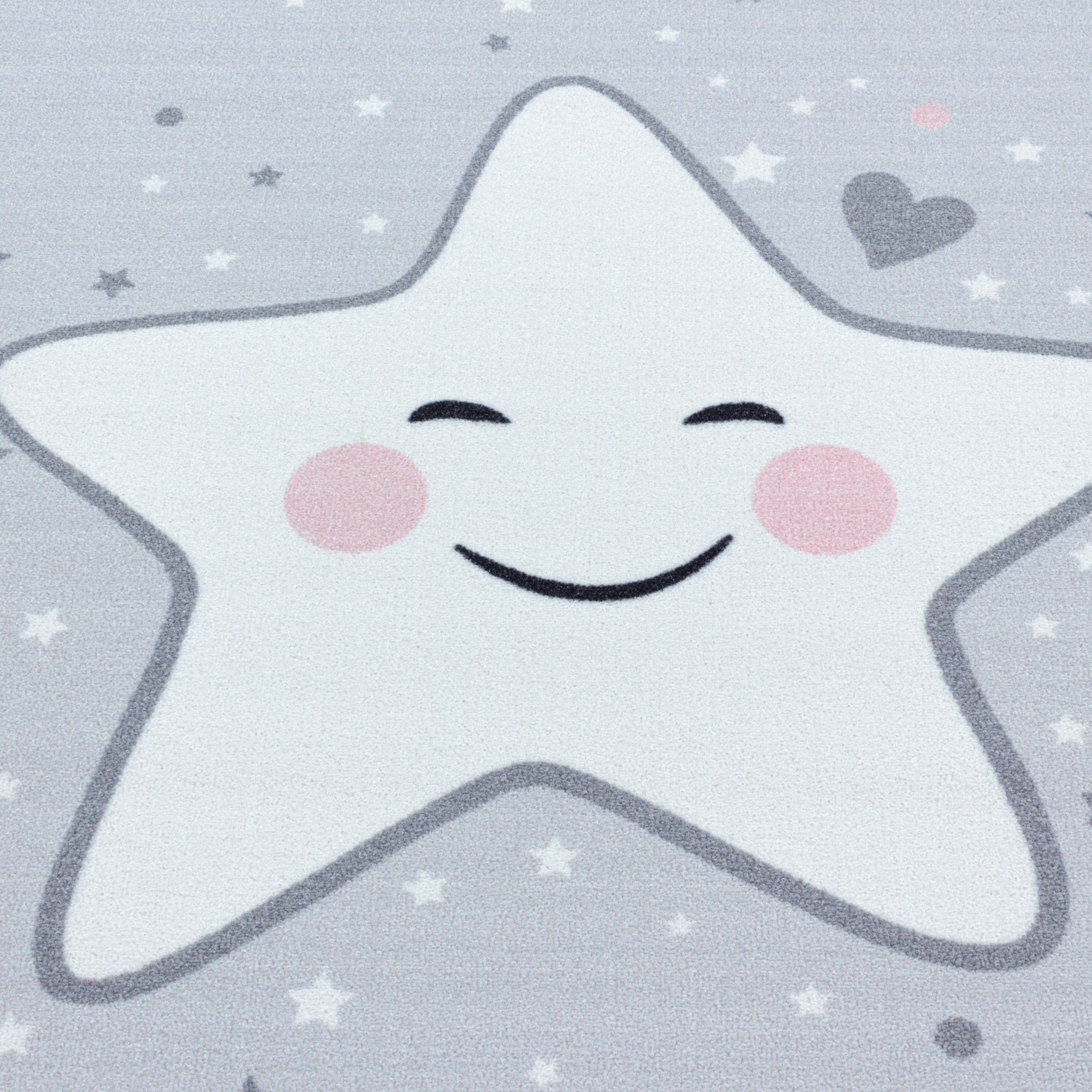 Kurzflor Kinderteppich Spielteppich Kinderzimmer Teppich Motiv Baby Stern Grau