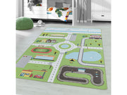 Kurzflor Teppich Spielteppich Kinderzimmer Teppich Motiv Straße Verkehr Grün