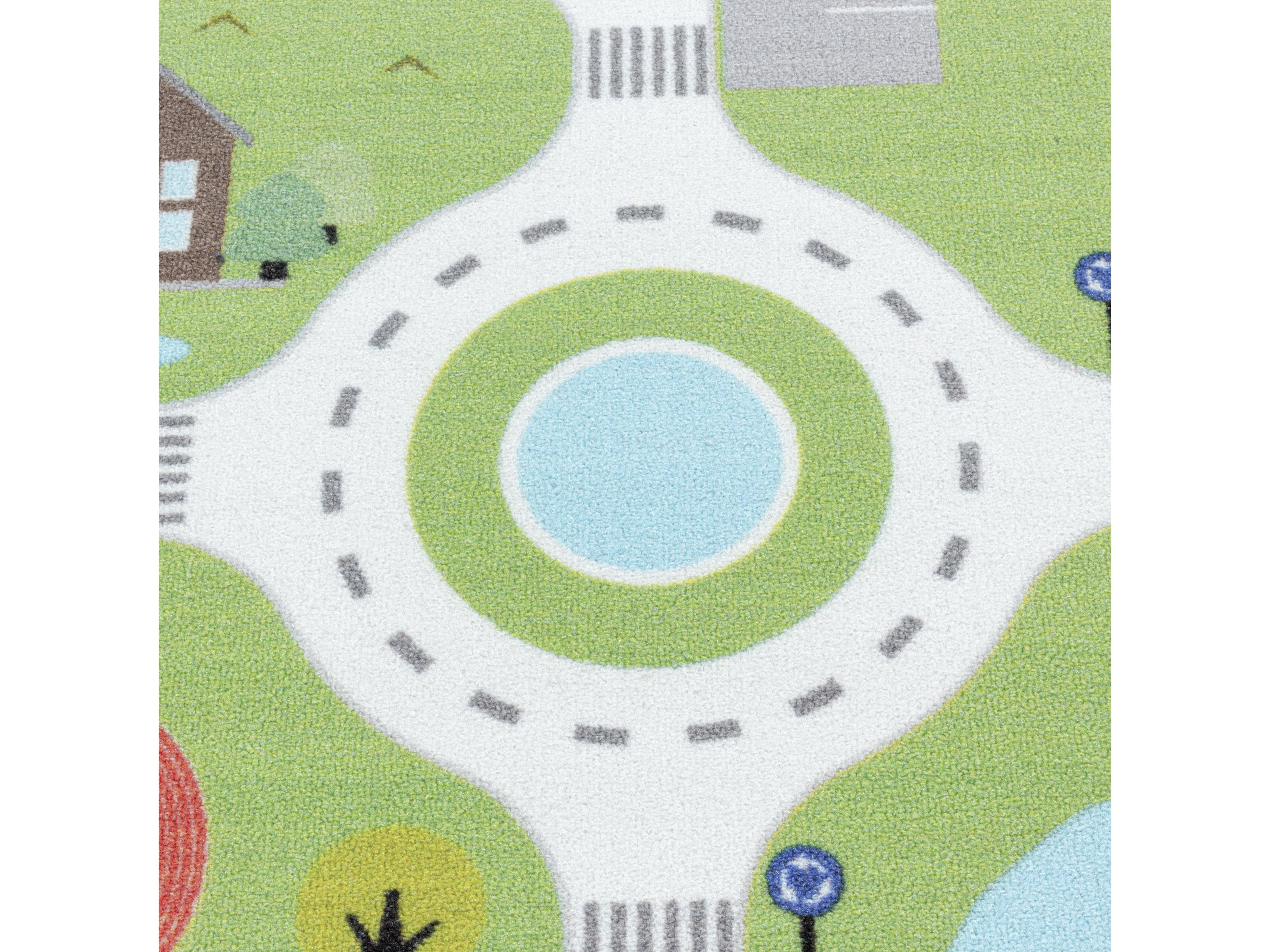 Kurzflor Teppich Spielteppich Kinderzimmer Teppich Motiv Straße Verkehr Grün