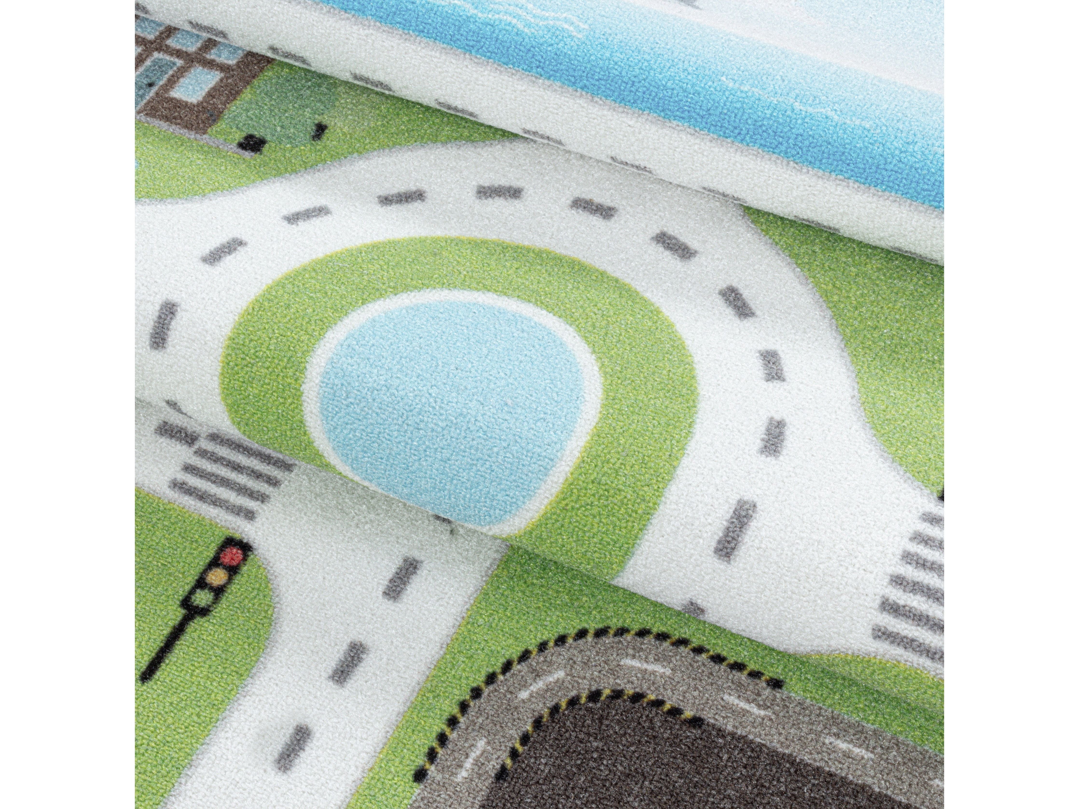 Kurzflor Teppich Spielteppich Kinderzimmer Teppich Motiv Straße Verkehr Grün