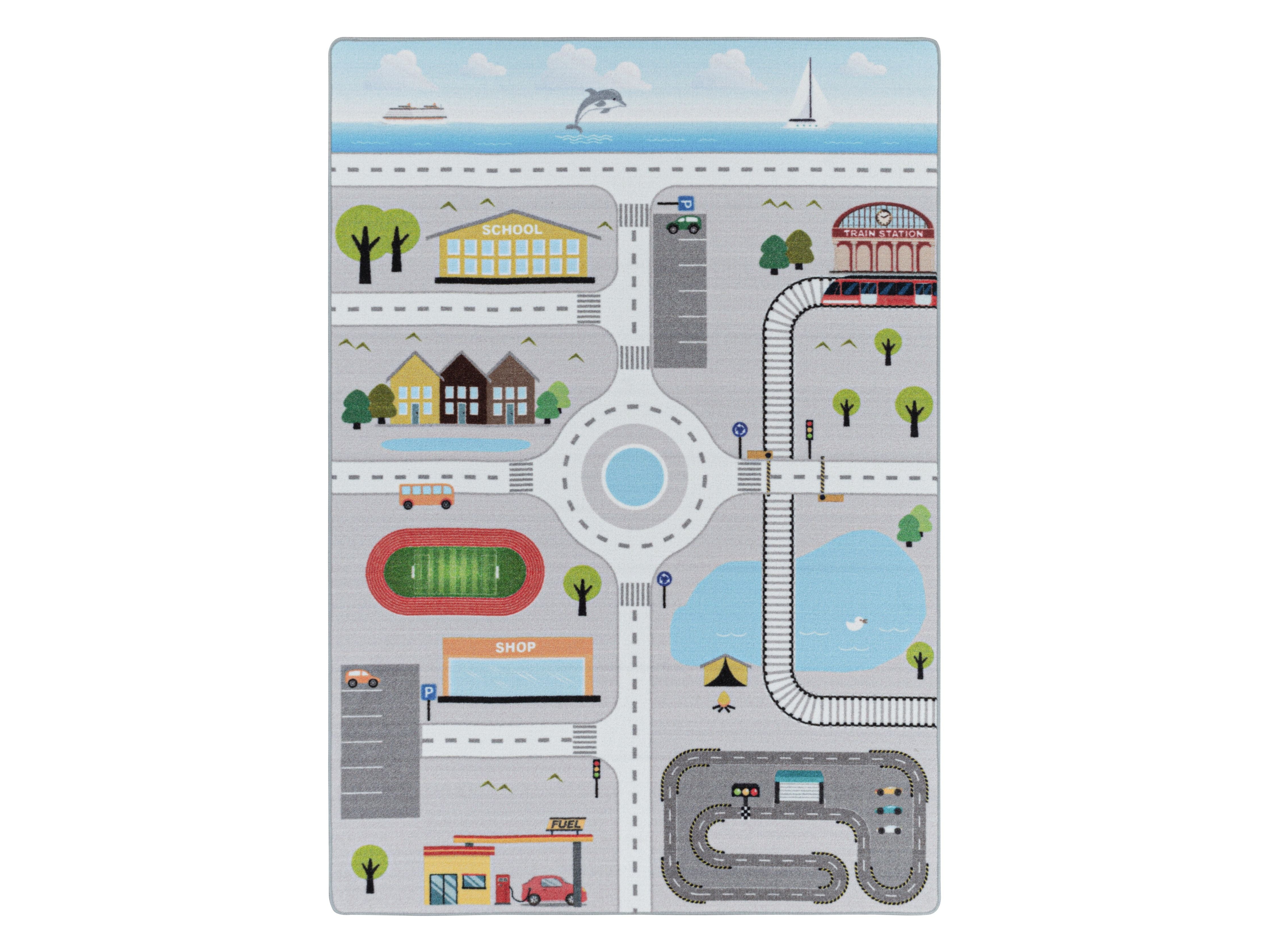Kurzflor Kinderteppich Spielteppich Kinderzimmer Teppich Straße Verkehr Grau