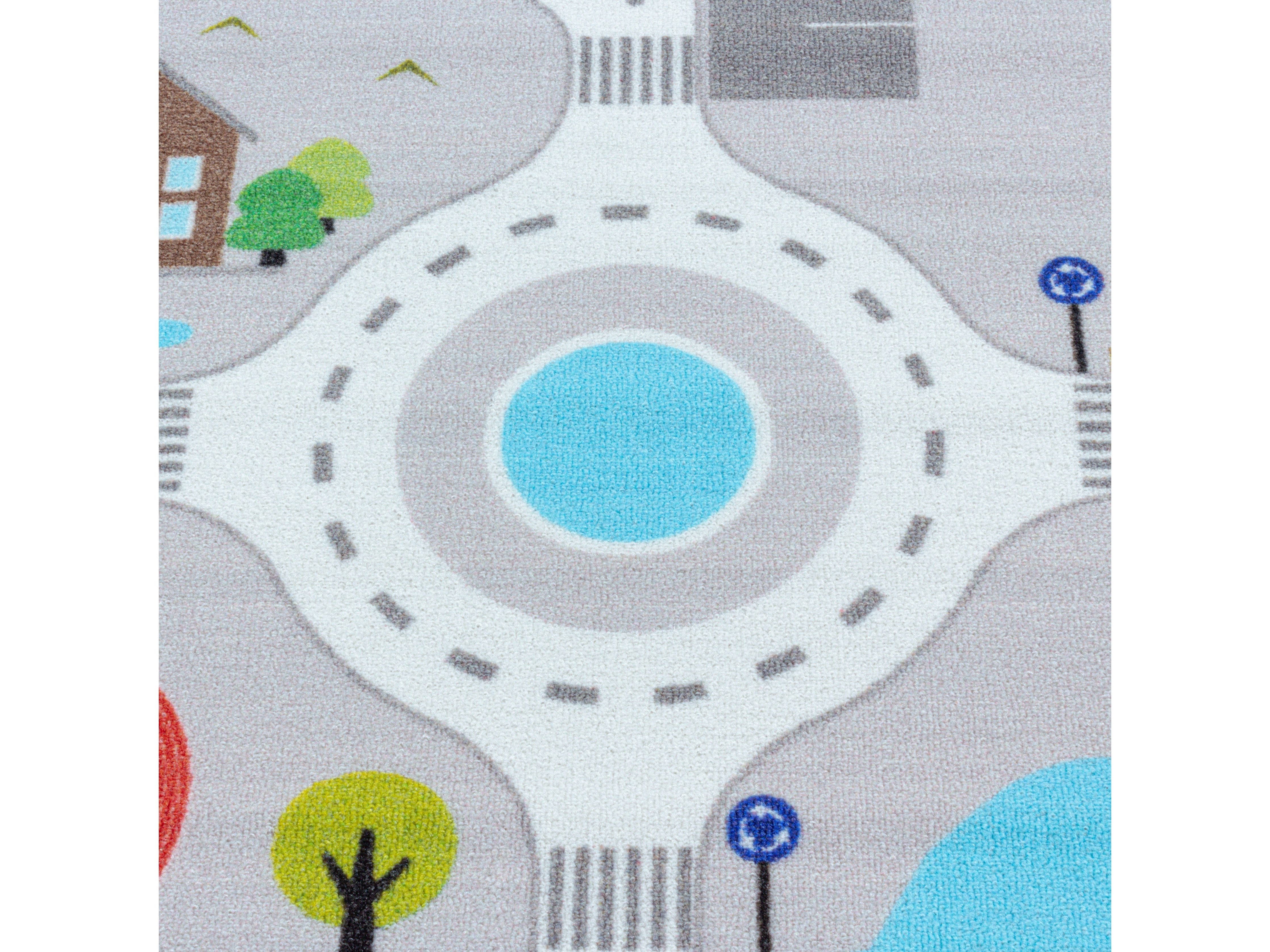 Kurzflor Kinderteppich Spielteppich Kinderzimmer Teppich Straße Verkehr Grau