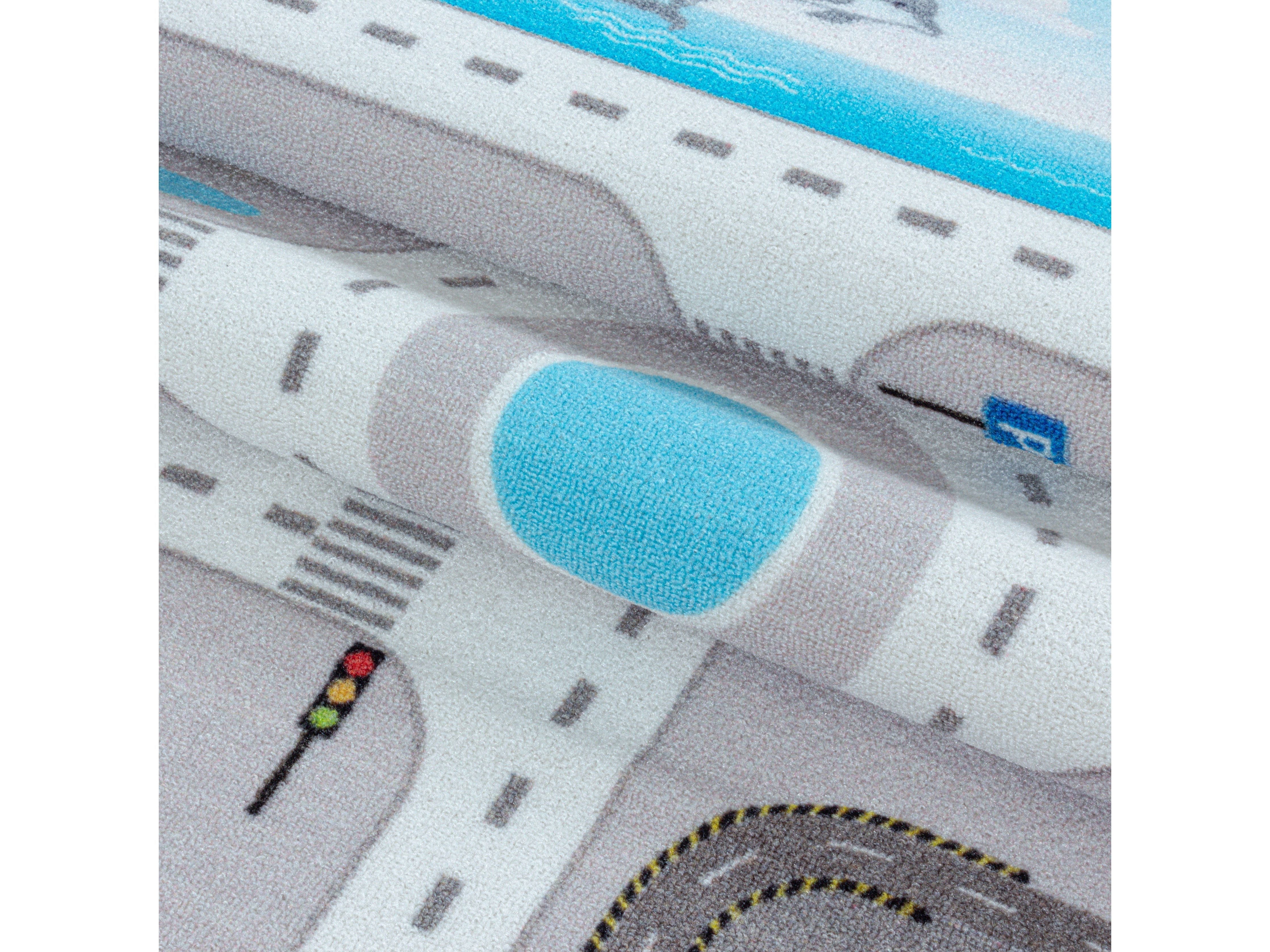 Kurzflor Kinderteppich Spielteppich Kinderzimmer Teppich Straße Verkehr Grau