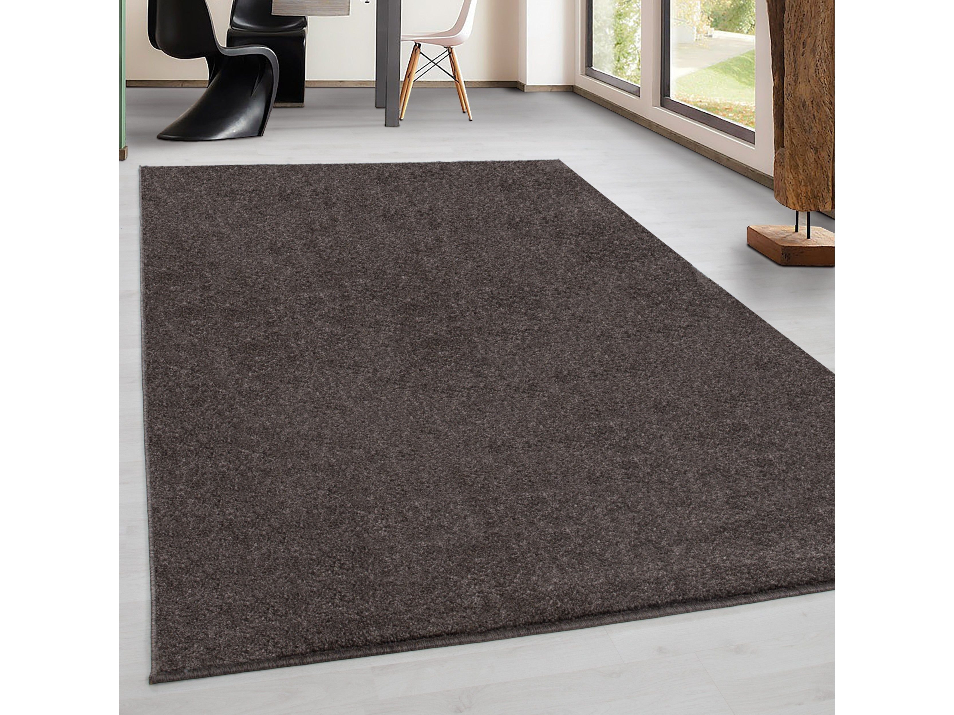 Teppich Kurzflor Modern Wohnzimmer Einfarbig Meliert Uni günstig Mocca