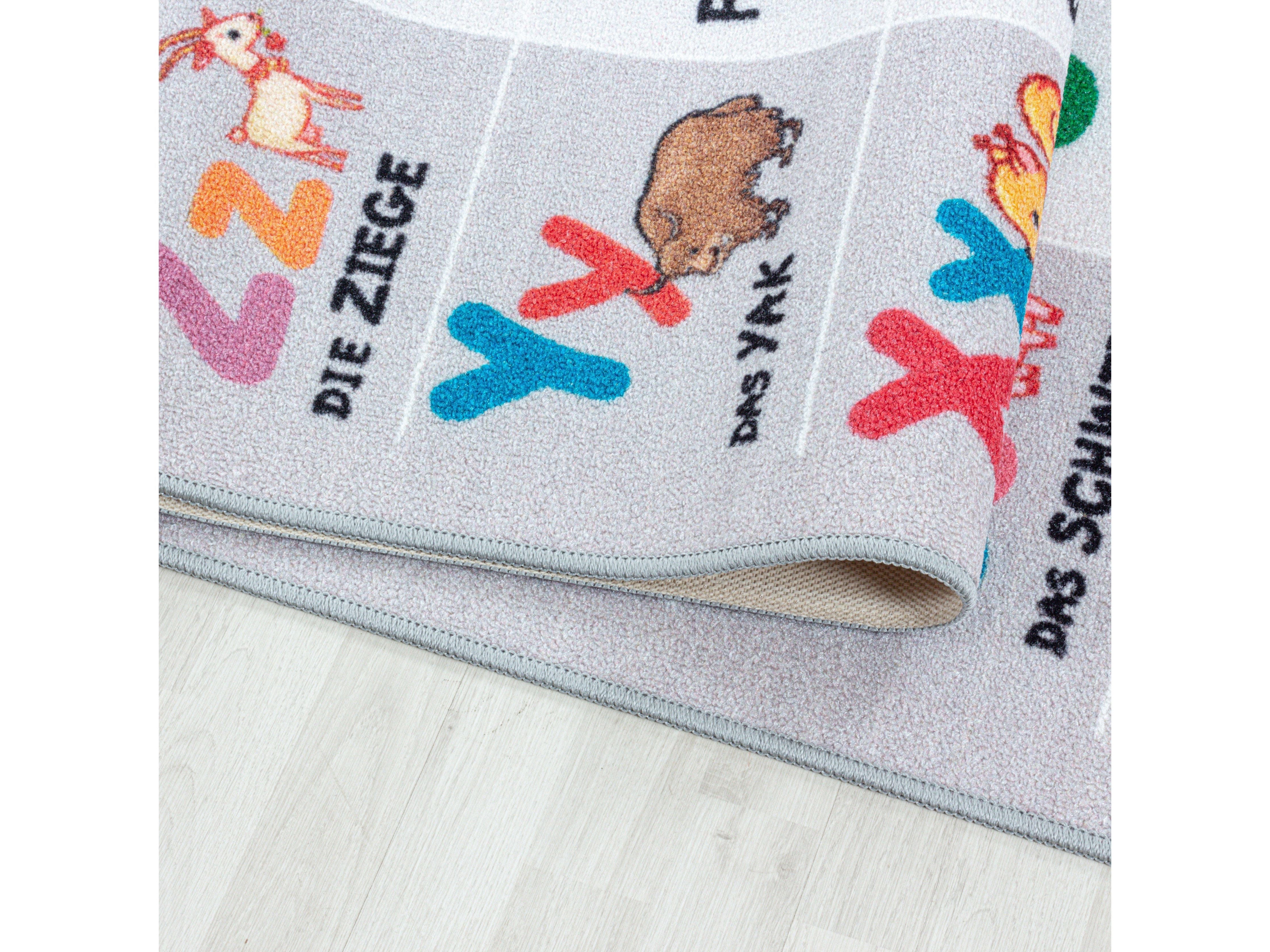 Kurzflor Kinderteppich Spielteppich Teppich Buchstaben Zahlen Jahreszeiten Grau