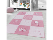 Kurzflor Kinderteppich Spielteppich Teppich Prinzessin Krone Zauberstab Pink