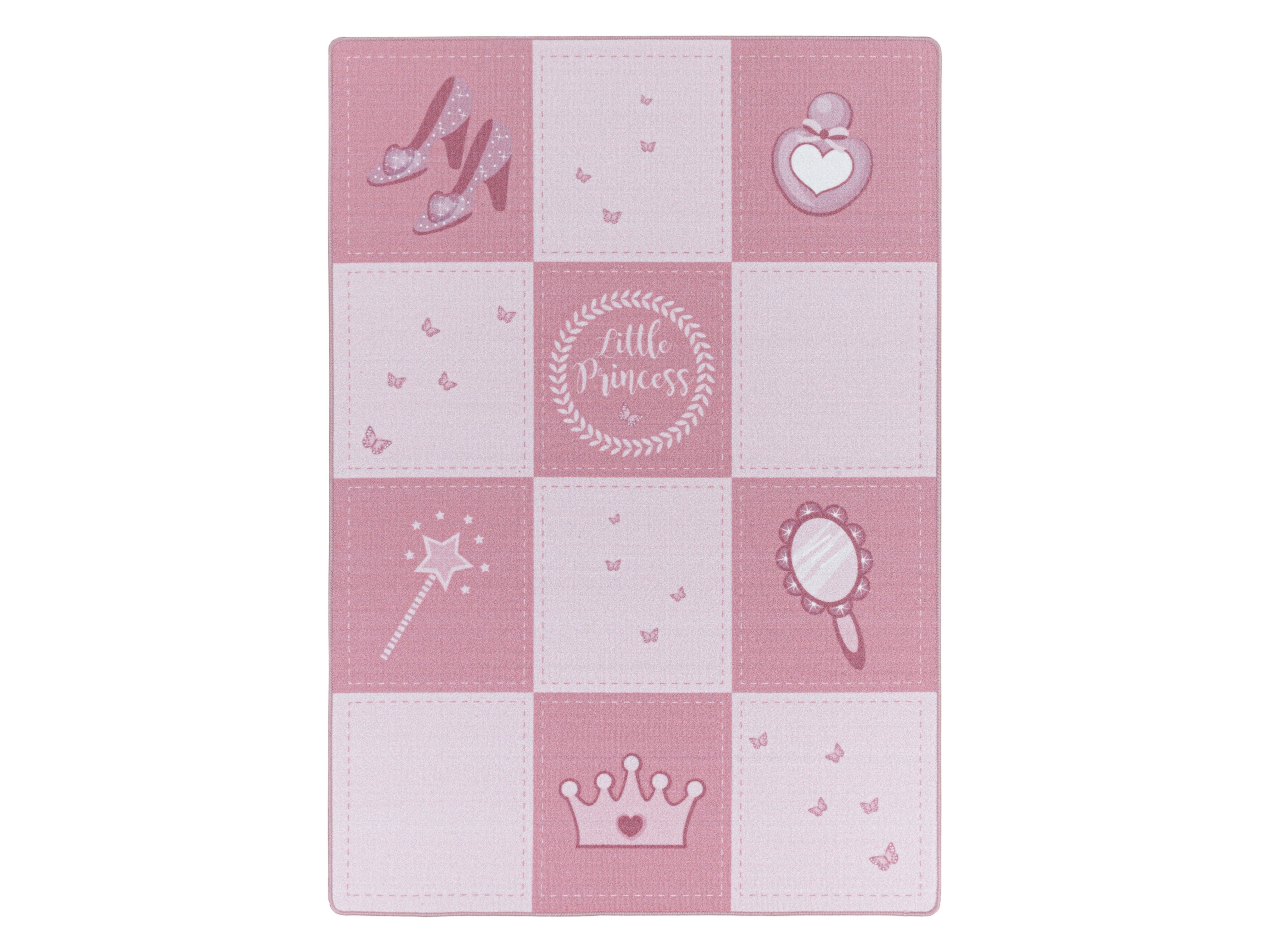 Kurzflor Kinderteppich Spielteppich Teppich Prinzessin Krone Zauberstab Pink