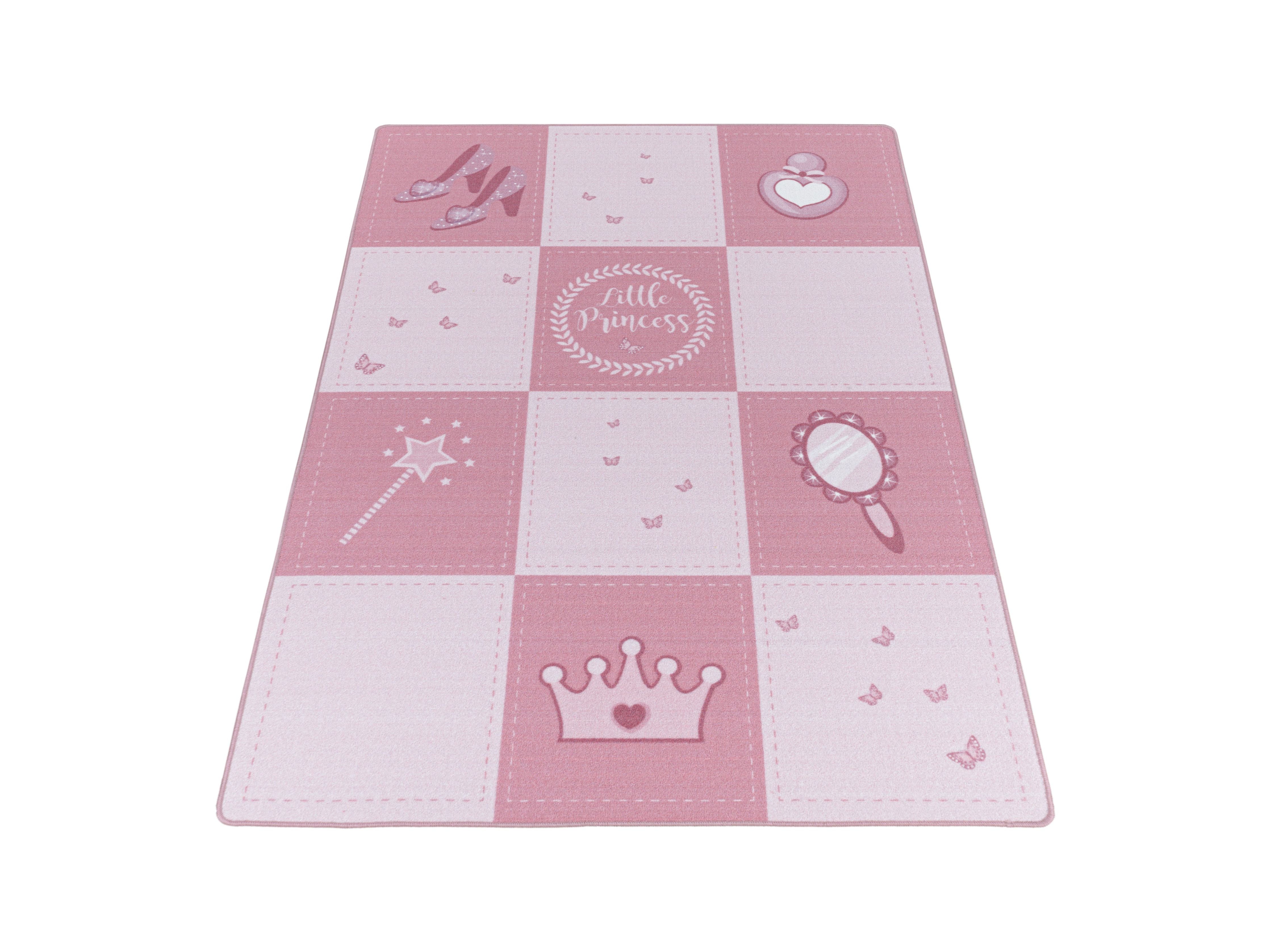Kurzflor Kinderteppich Spielteppich Teppich Prinzessin Krone Zauberstab Pink