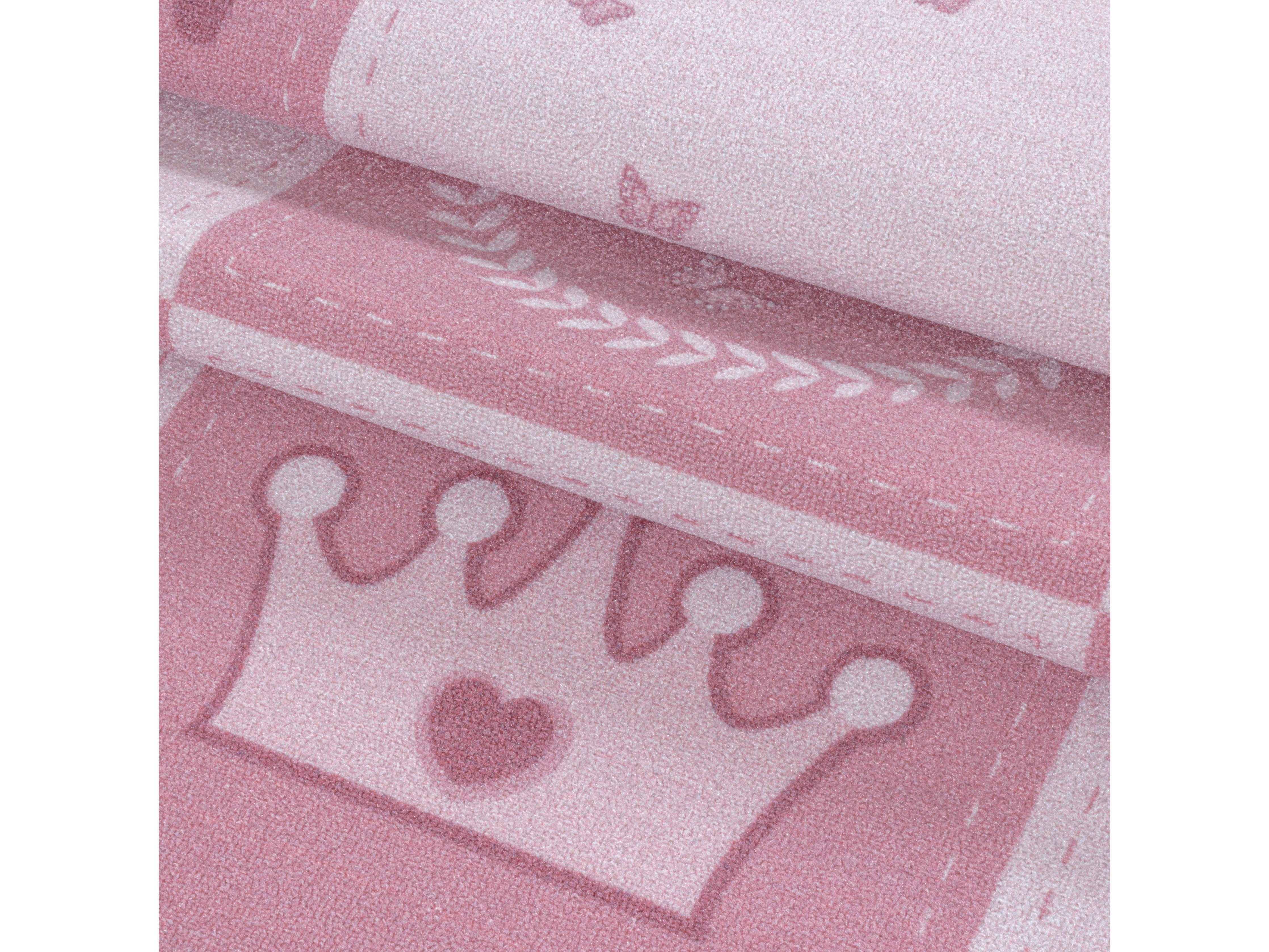 Kurzflor Kinderteppich Spielteppich Teppich Prinzessin Krone Zauberstab Pink