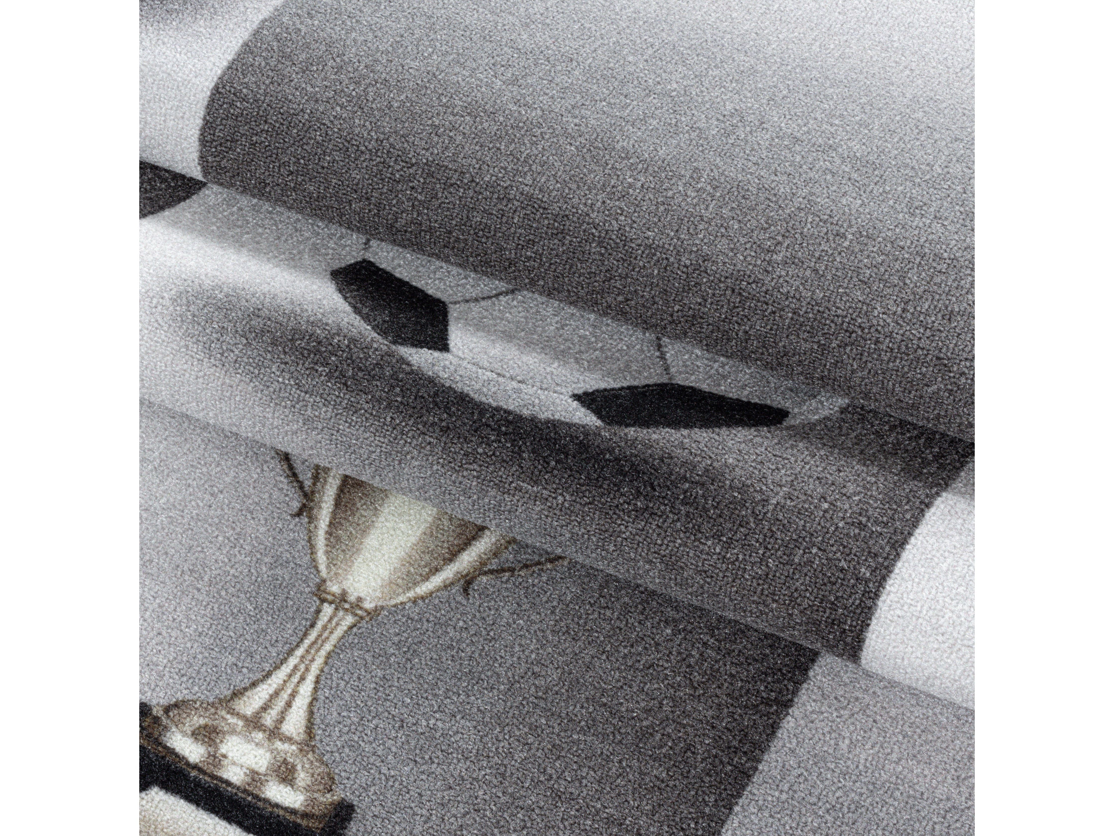 Kurzflor Kinderteppich Spielteppich Teppich Spiel Fussball Trikot Pokal Grau