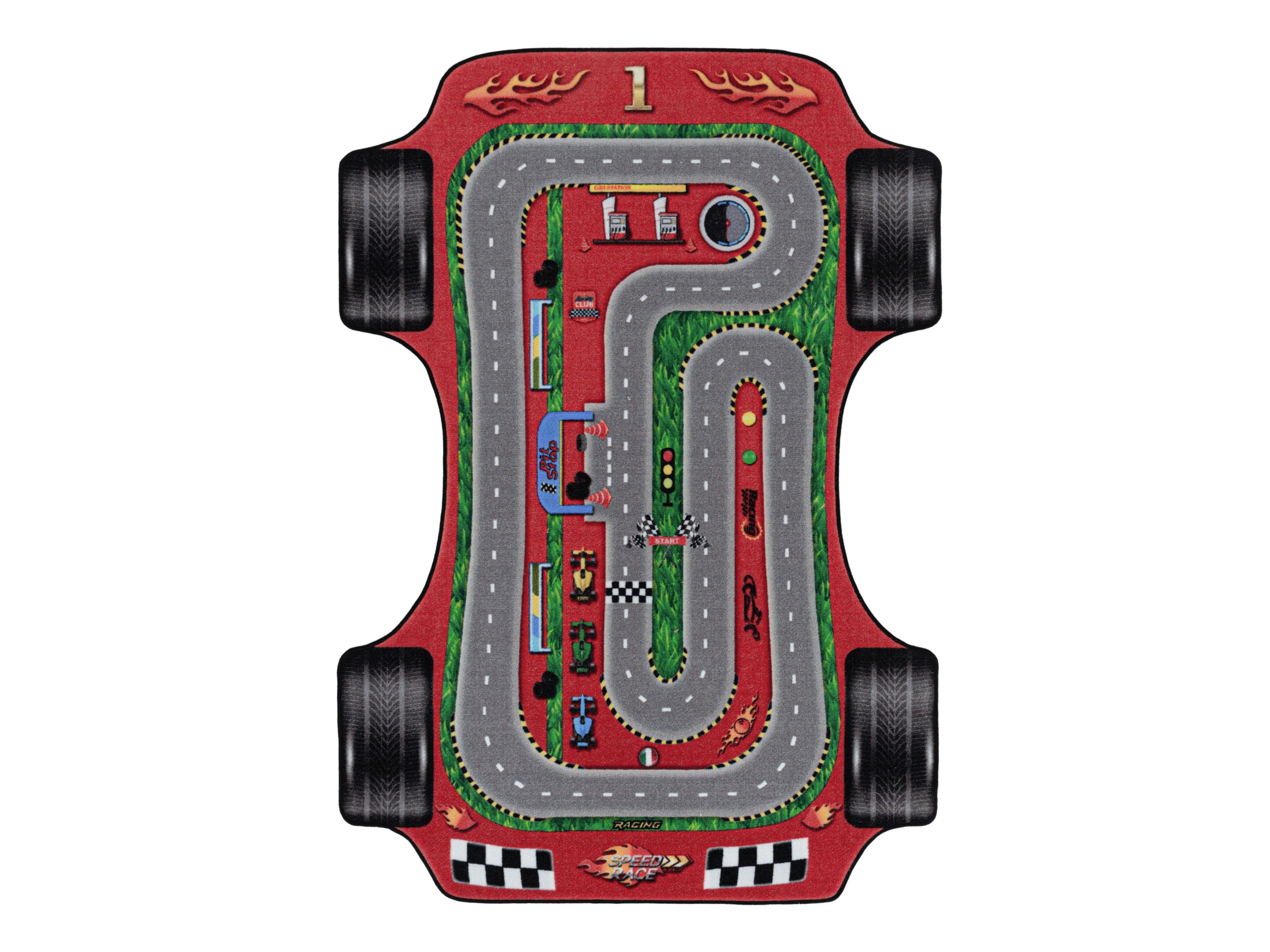 Kurzflor Kinderteppich Spielteppich Kinderzimmer Teppich Rennstrecke Auto Rot