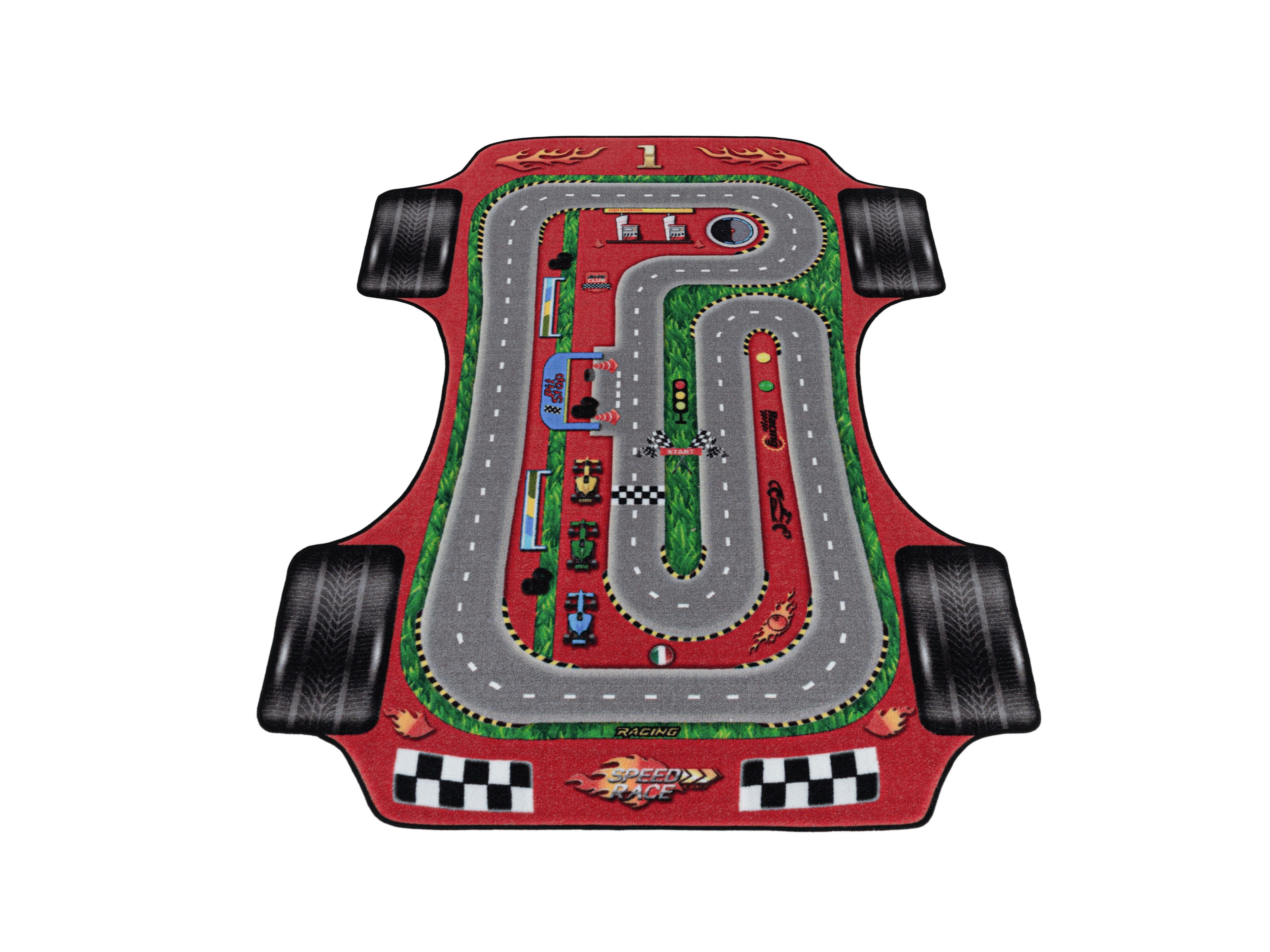 Kurzflor Kinderteppich Spielteppich Kinderzimmer Teppich Rennstrecke Auto Rot