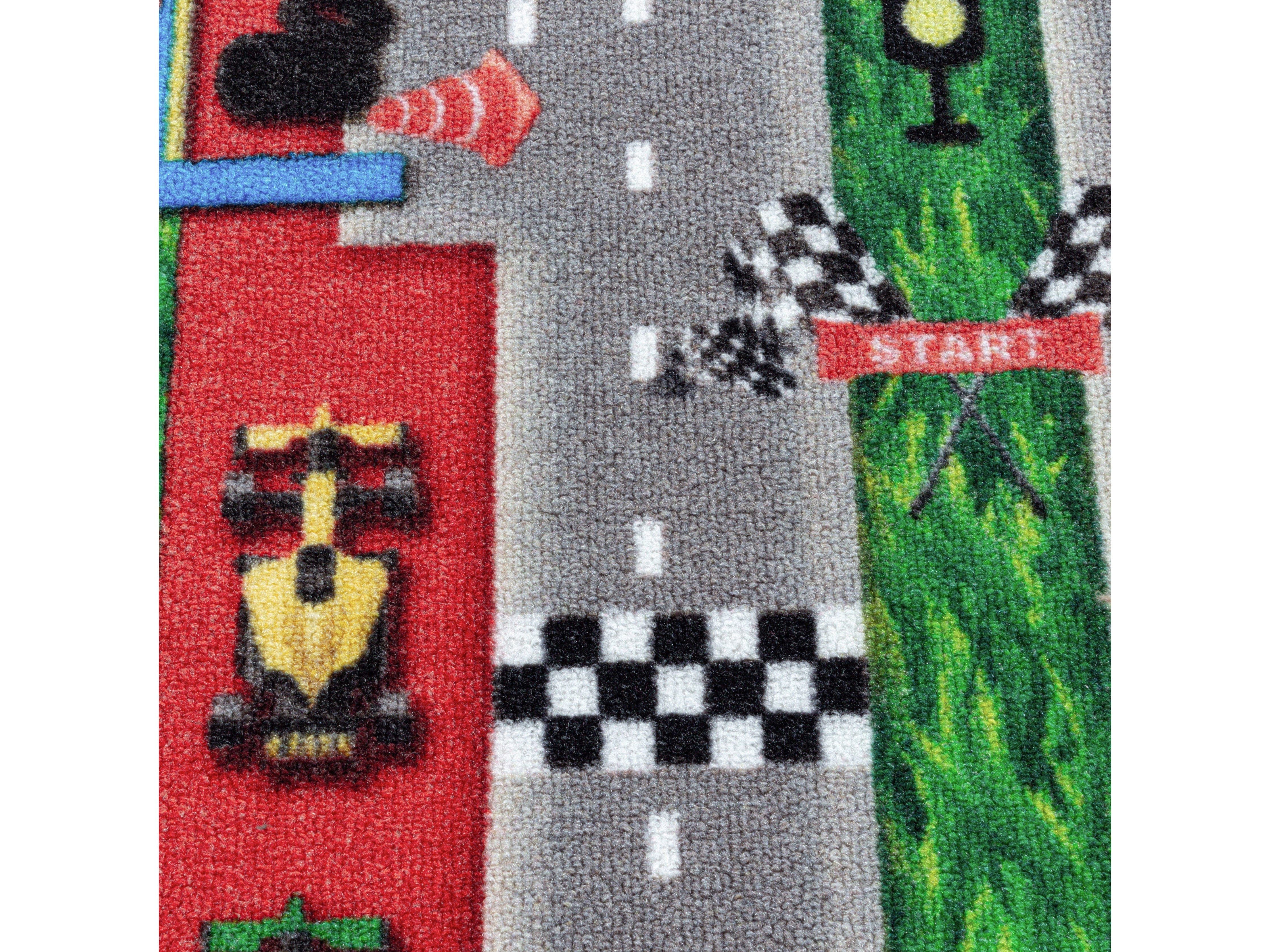 Kurzflor Kinderteppich Spielteppich Kinderzimmer Teppich Rennstrecke Auto Rot