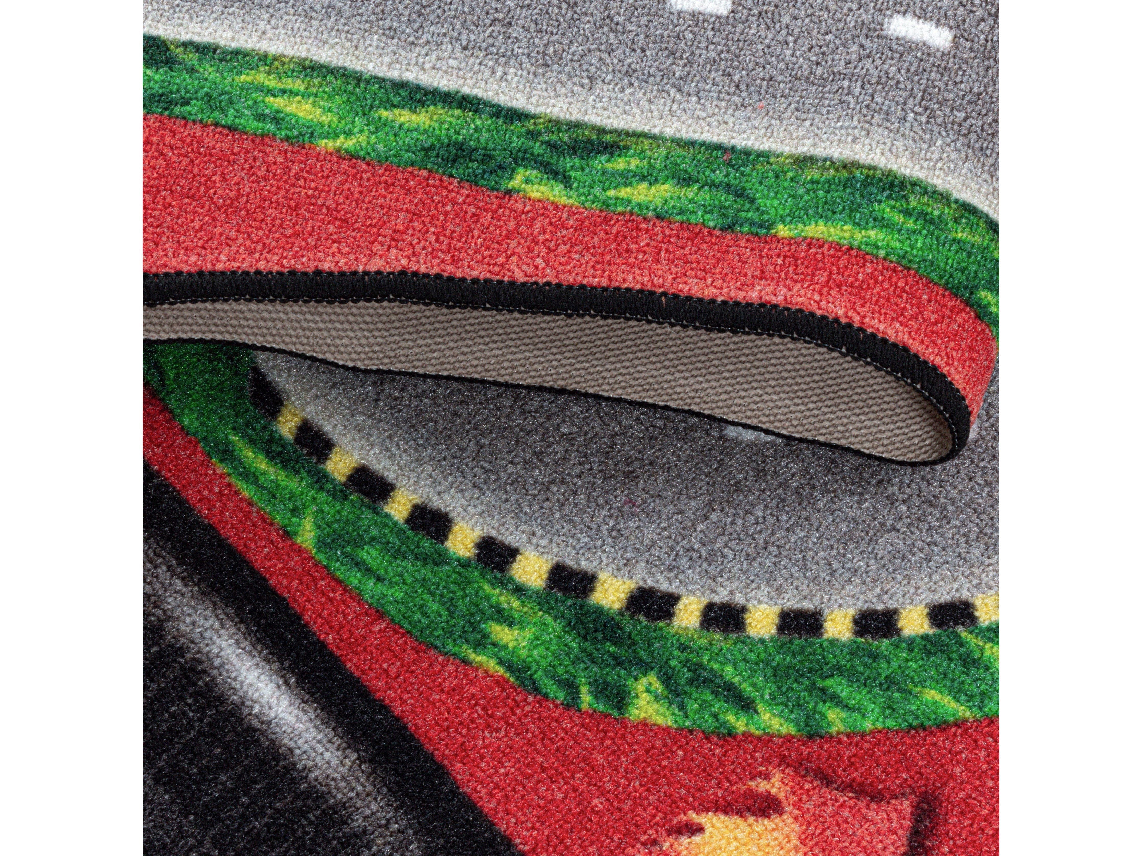 Kurzflor Kinderteppich Spielteppich Kinderzimmer Teppich Rennstrecke Auto Rot