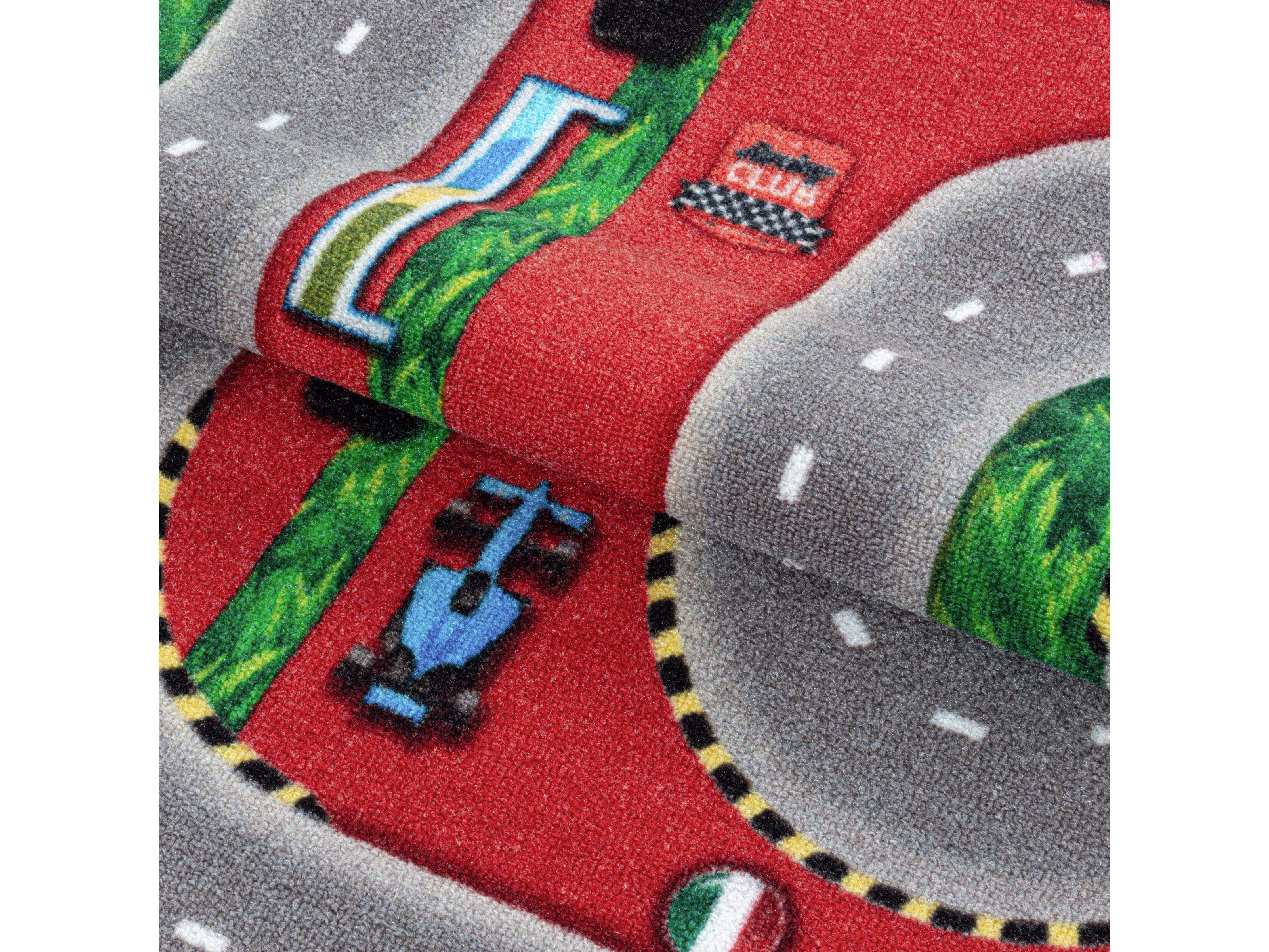 Kurzflor Kinderteppich Spielteppich Kinderzimmer Teppich Rennstrecke Auto Rot