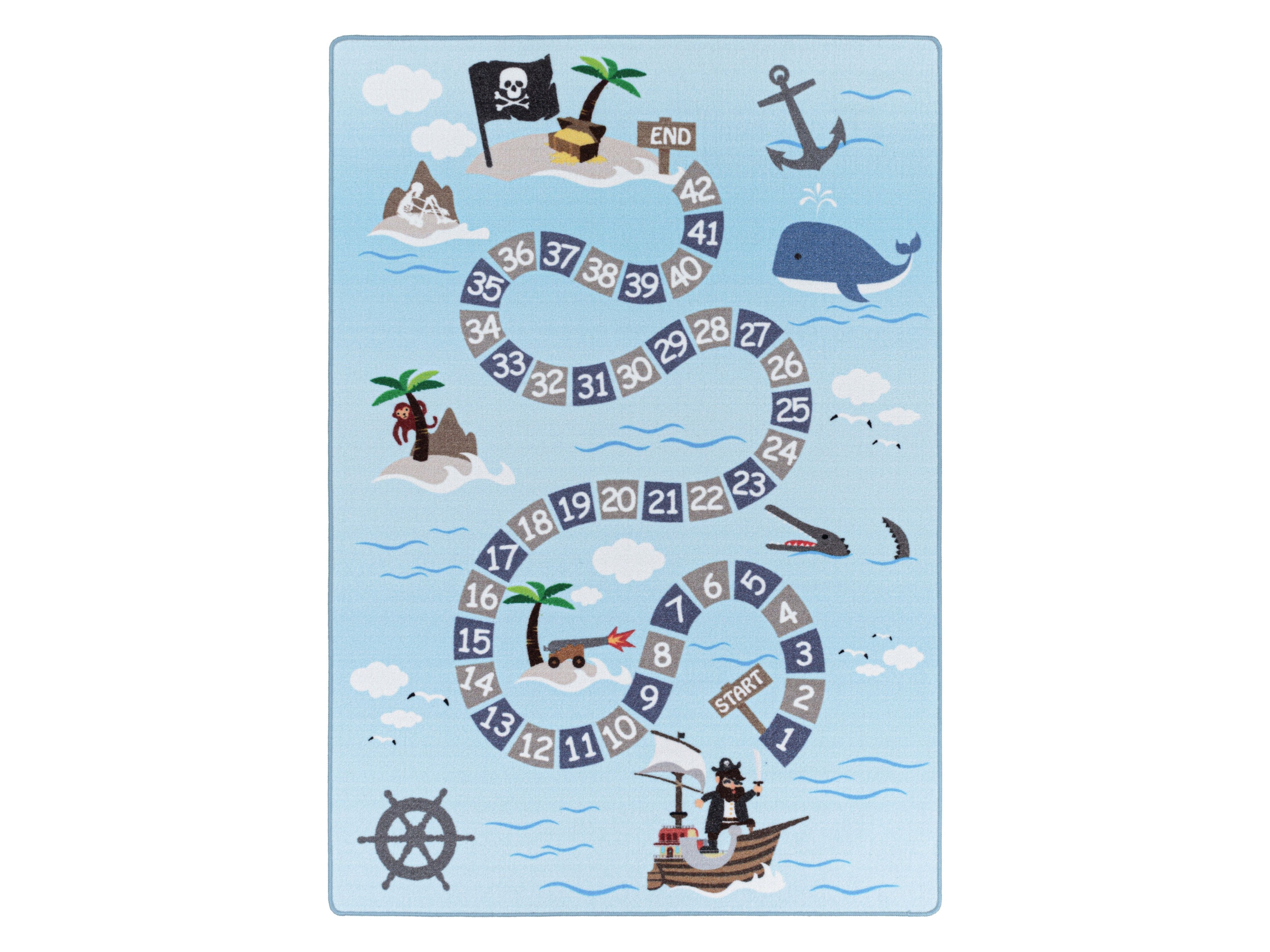 Kurzflor Kinderteppich Spielteppich Kinderzimmer Teppich Seefahrt Piraten Blau