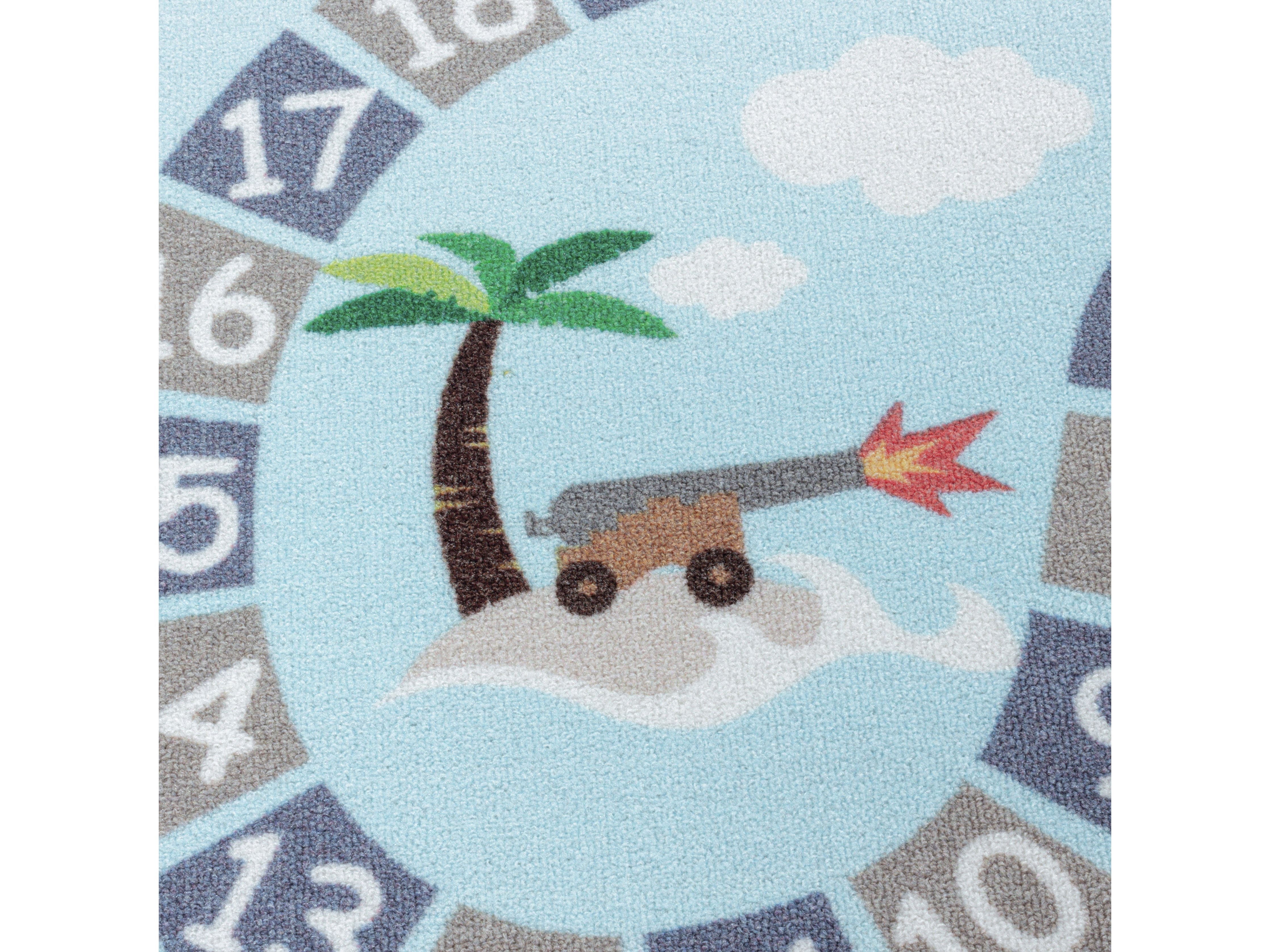 Kurzflor Kinderteppich Spielteppich Kinderzimmer Teppich Seefahrt Piraten Blau