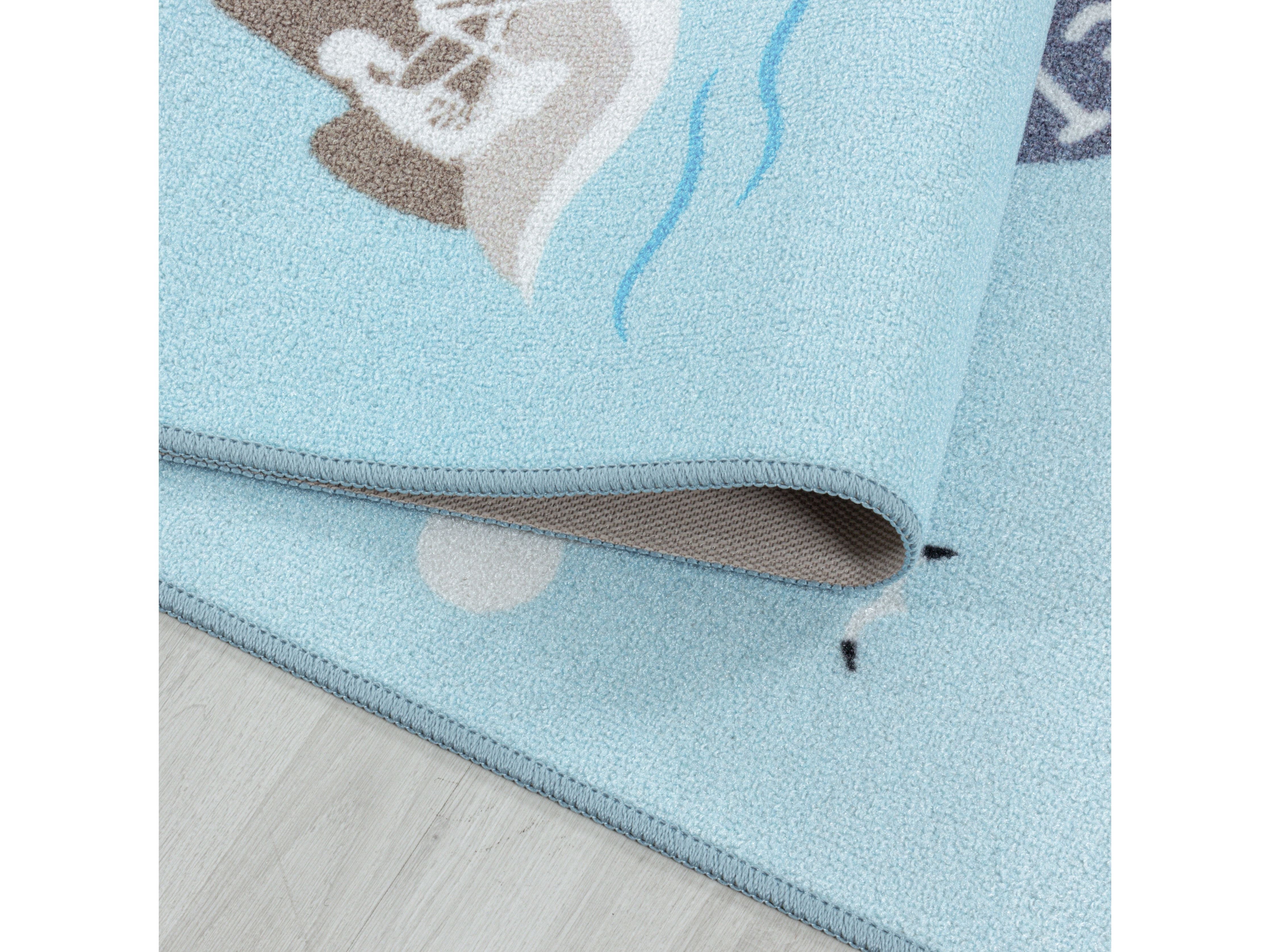 Kurzflor Kinderteppich Spielteppich Kinderzimmer Teppich Seefahrt Piraten Blau