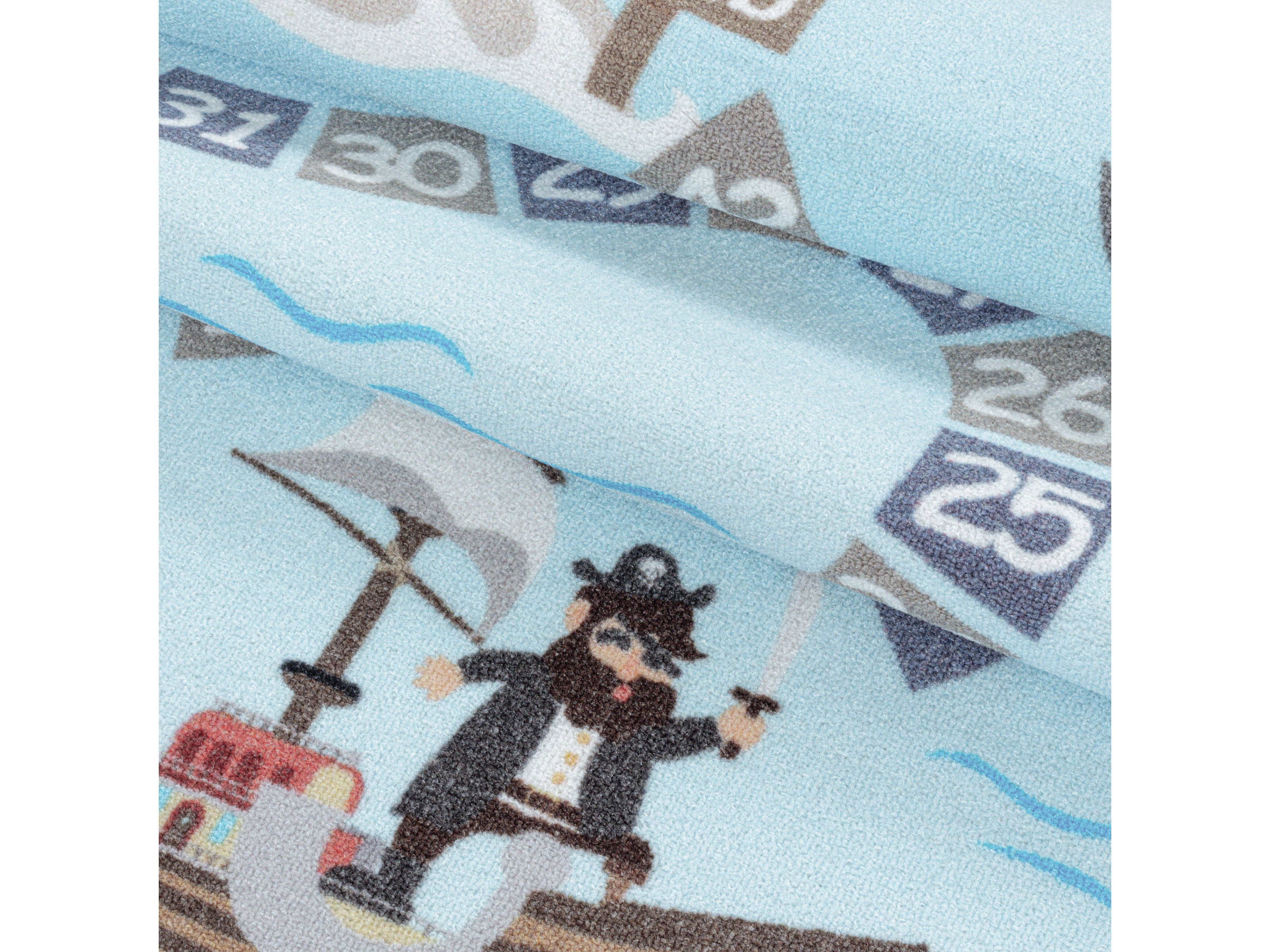 Kurzflor Kinderteppich Spielteppich Kinderzimmer Teppich Seefahrt Piraten Blau