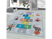 Kurzflor Kinderteppich Spielteppich Kinderzimmer Teppich Zirkus Clown Löwe Blau