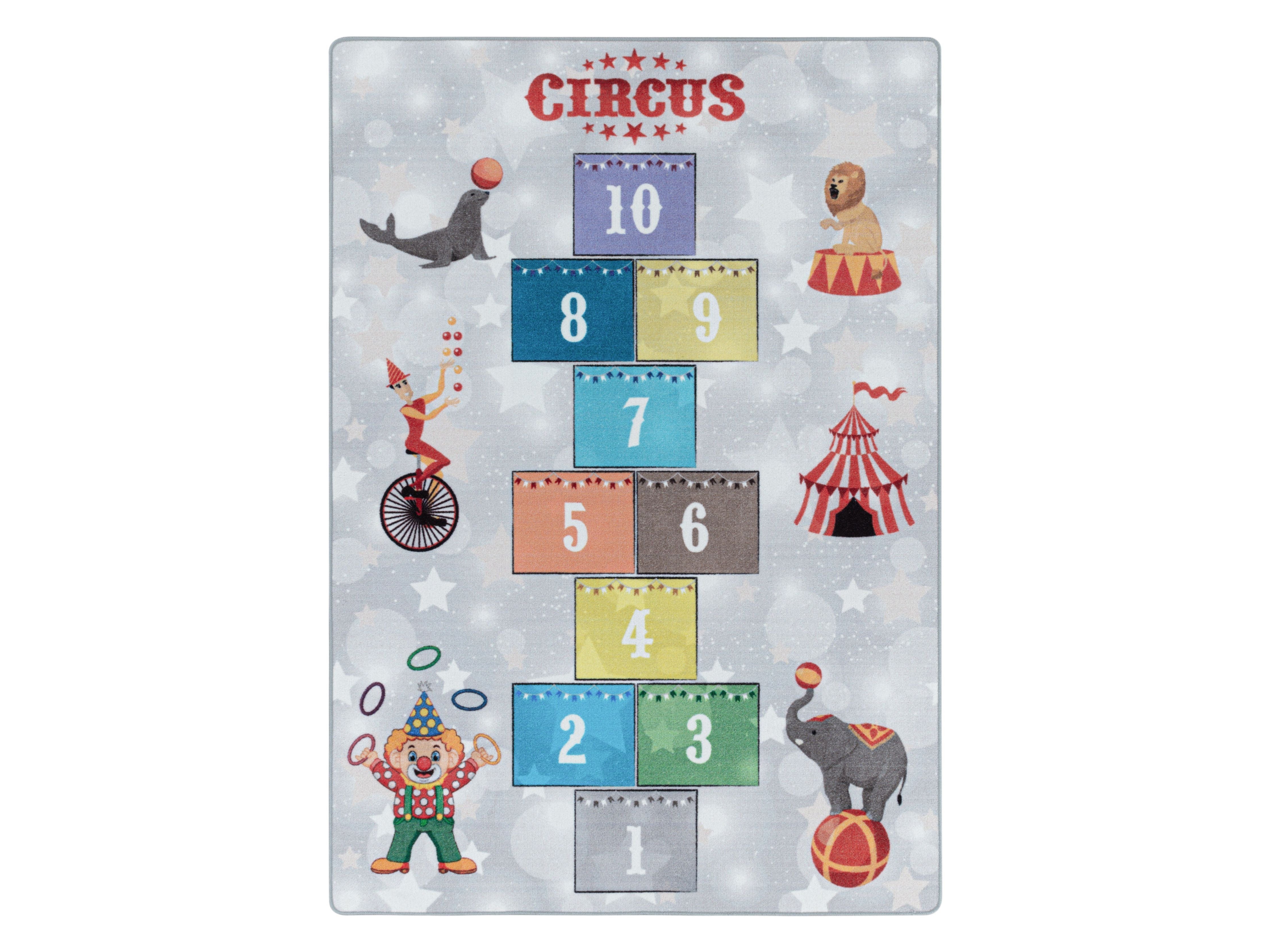 Kurzflor Kinderteppich Spielteppich Kinderzimmer Teppich Zirkus Clown Löwe Blau