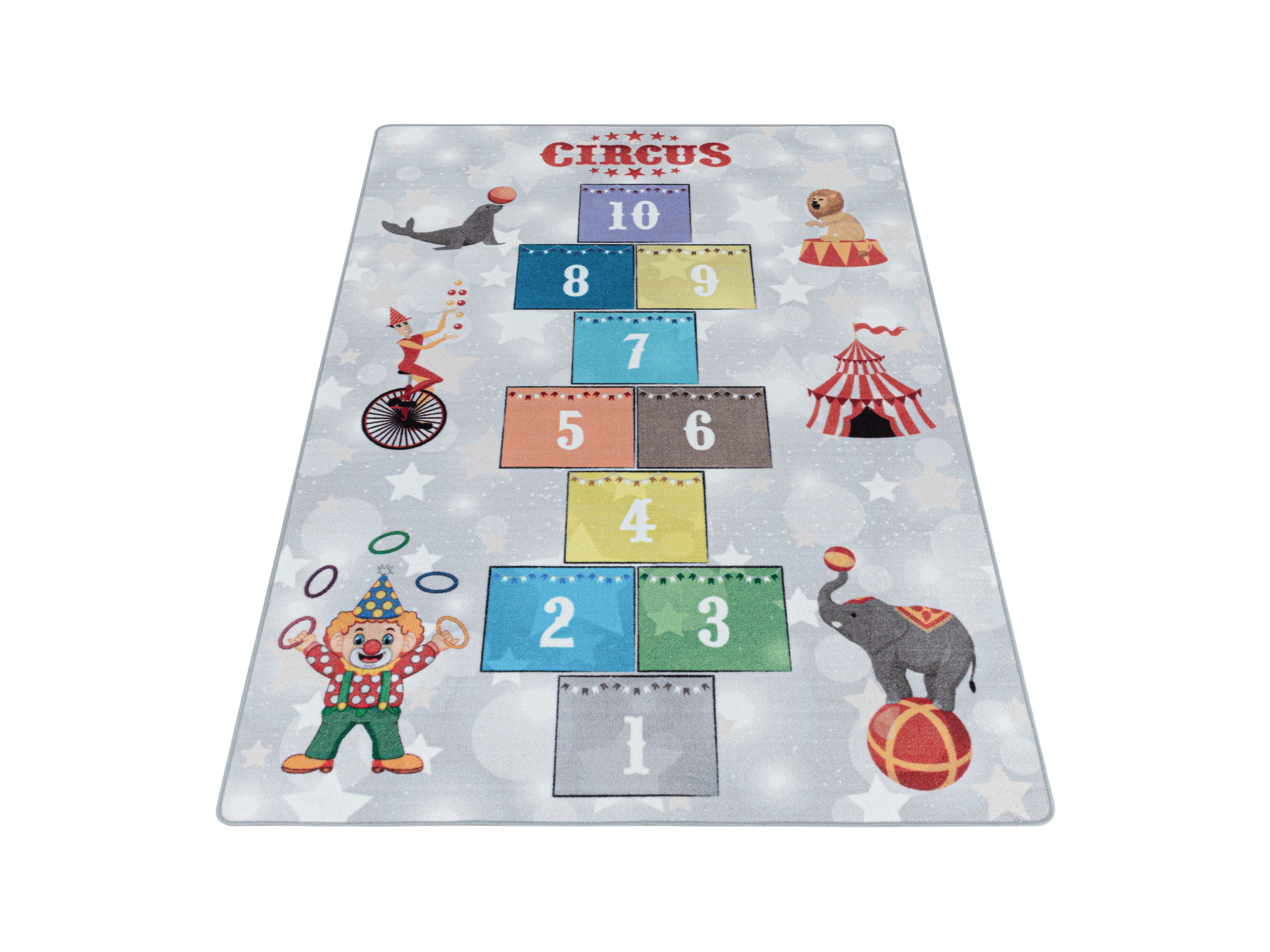 Kurzflor Kinderteppich Spielteppich Kinderzimmer Teppich Zirkus Clown Löwe Blau