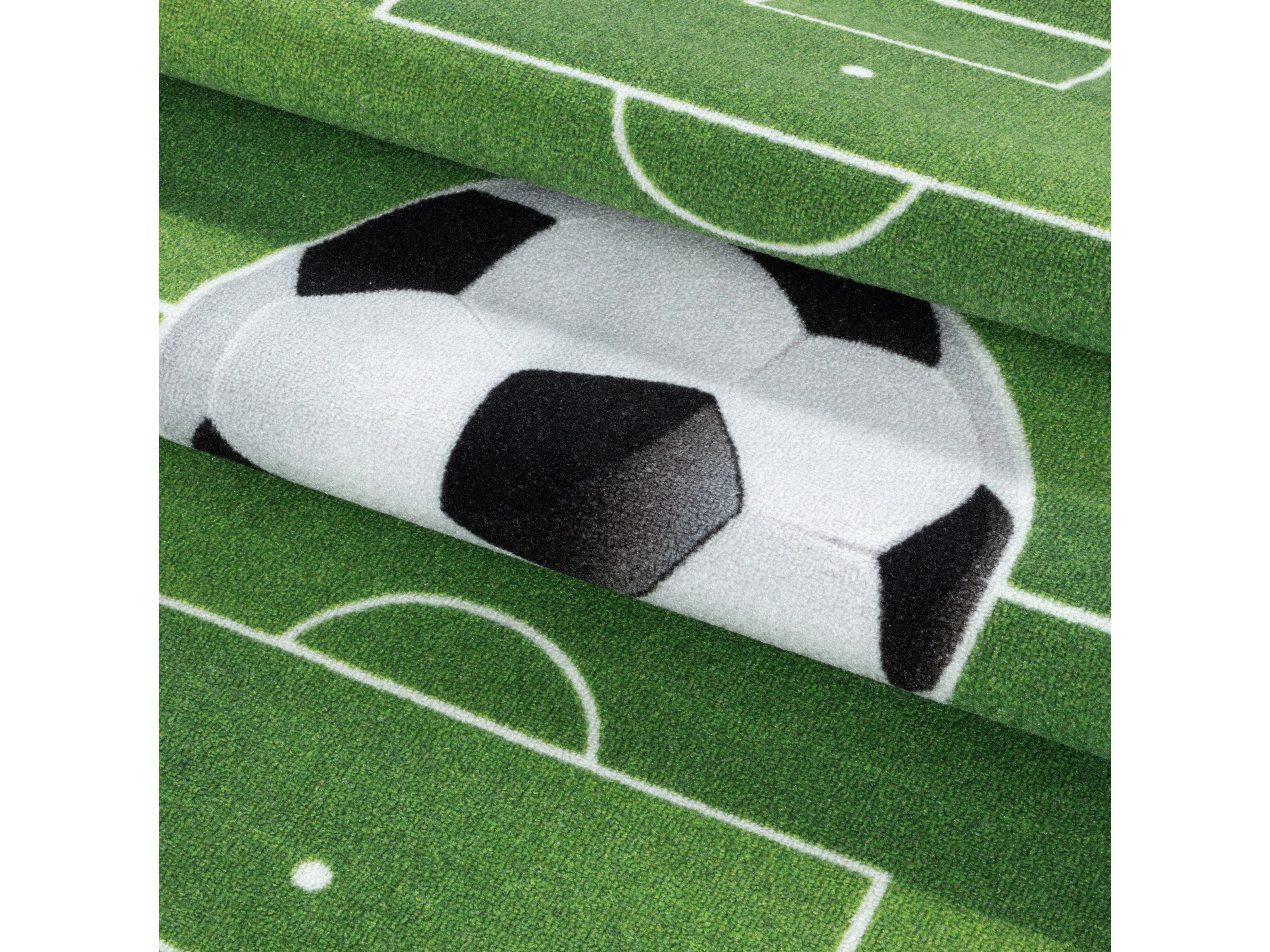 Kurzflor Kinderteppich Spielteppich Kinderzimmer Teppich Fussball Stadion Grün