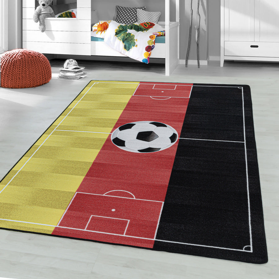 Kısa tüylü çocuk halısı, oyun halısı, kilim, futbol, ​​Almanya, kırmızı