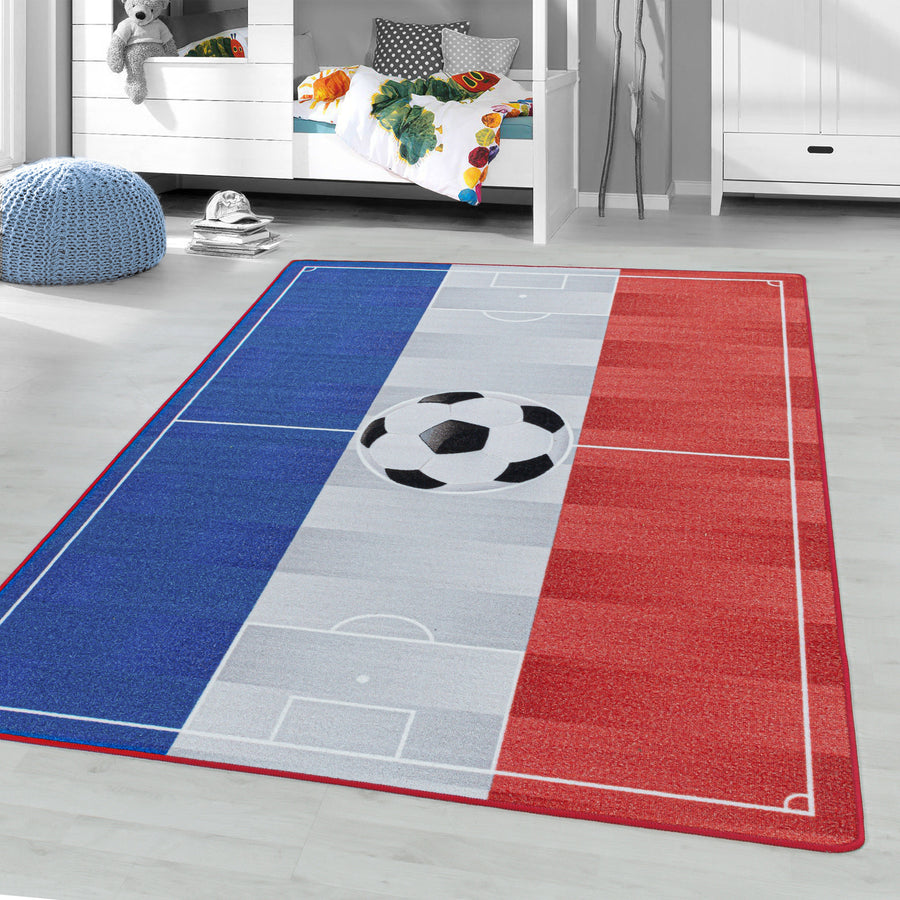 Kısa tüylü halı, çocuk halısı, çocuk odası, oyun halısı, futbol, ​​Fransa, mavi ve sarı