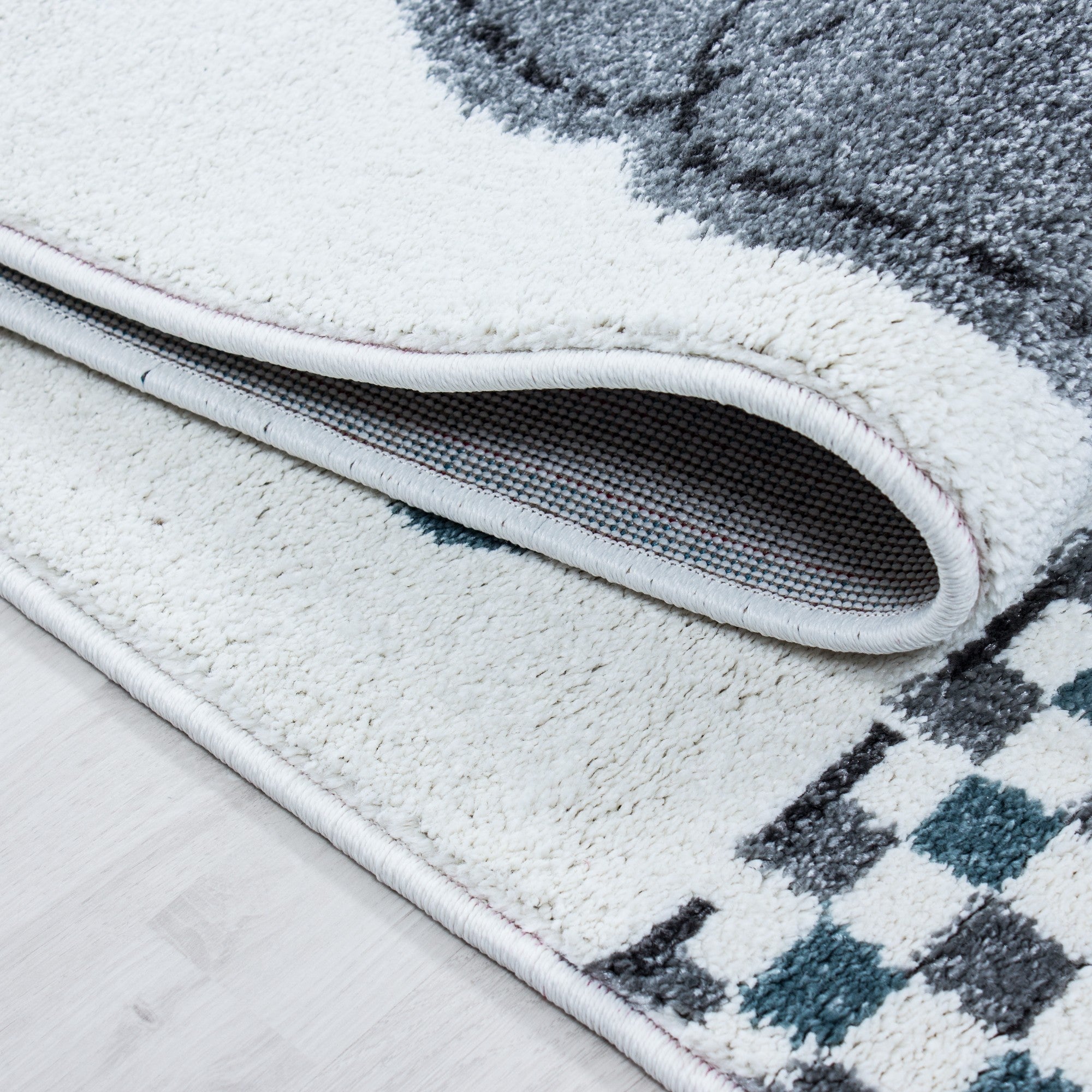 Kinderteppich Kinderzimmer Teppich Elefant Herzregen Grau-Weiß-Blau