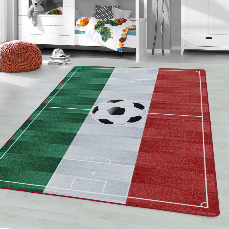 Kısa tüylü halı, çocuk halısı, çocuk odası, oyun halısı, futbol, ​​İtalya, beyaz