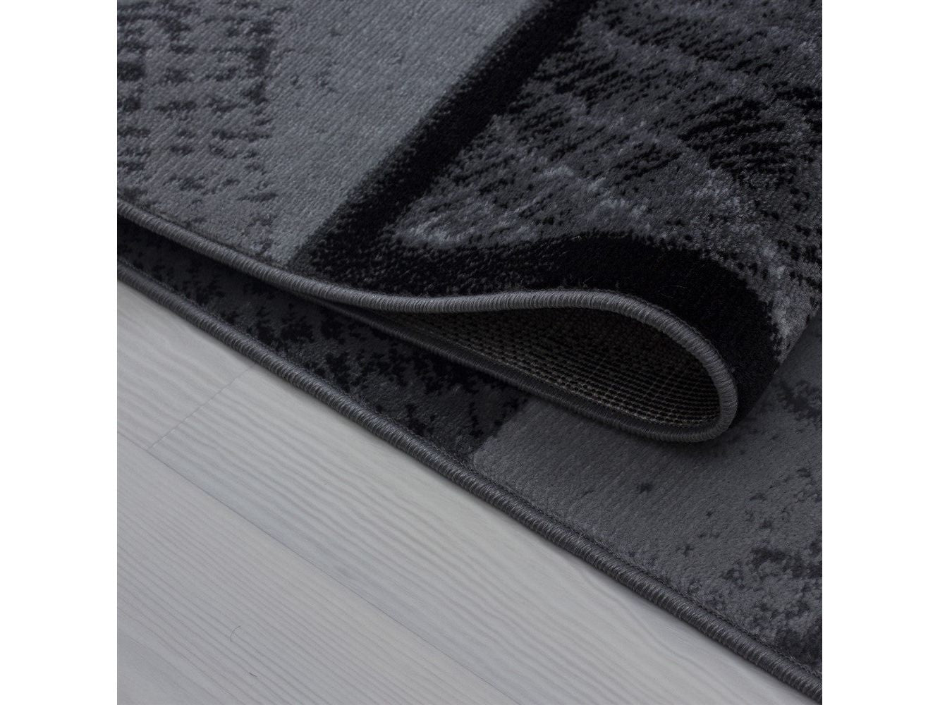 Moderner Designer Wohnzimmer Teppich Karo Muster Schwarz Grau Meliert