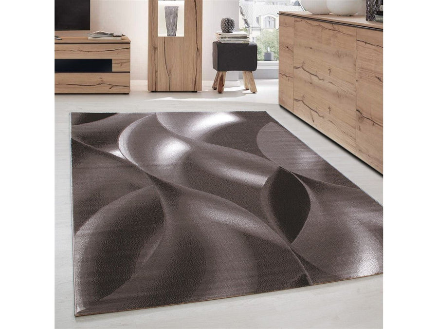 Teppich Moderner Wohnzimmer abstrakt schatten Wellen Optik Kurzflor Braun Beige