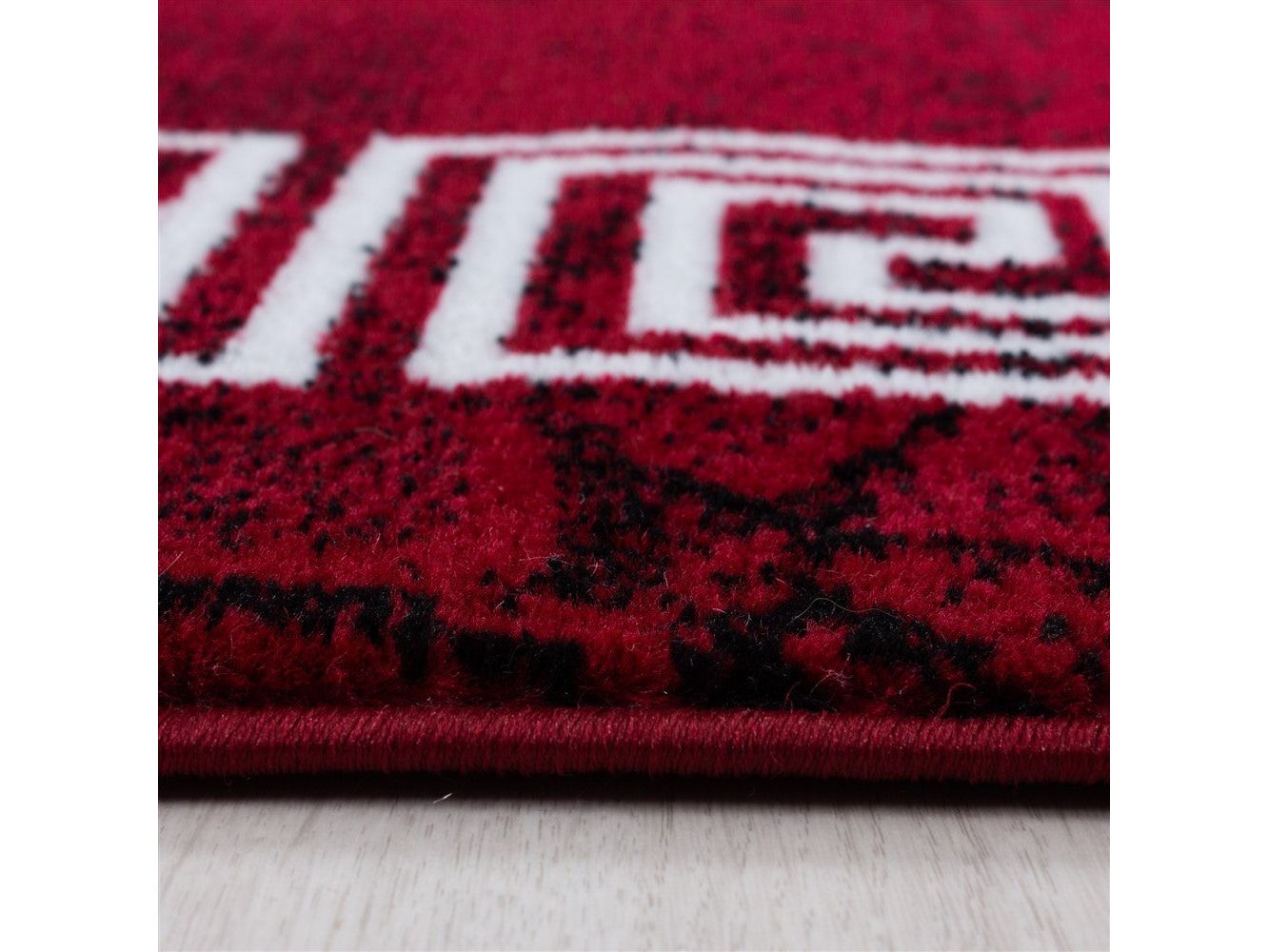 Teppich Modern Designer Bordüre Ornament Marmor Optik Schwarz Rot Weiß