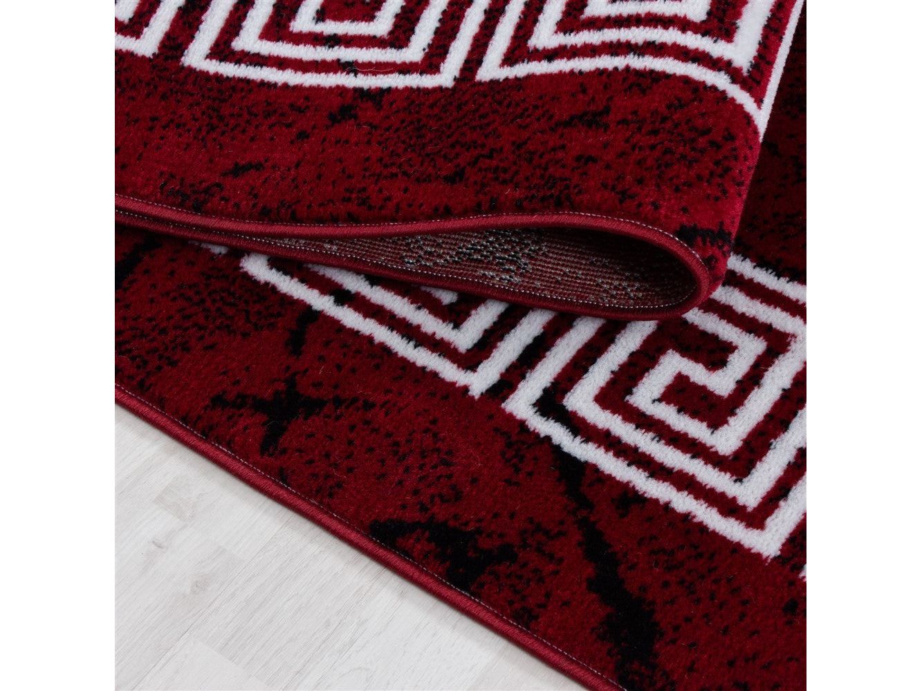 Teppich Modern Designer Bordüre Ornament Marmor Optik Schwarz Rot Weiß