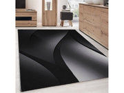 Designer Teppich Modern Kurzflor Abstrakt Wellen Optik Schwarz Grau