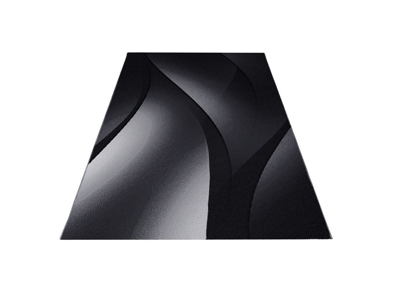 Designer Teppich Modern Kurzflor Abstrakt Wellen Optik Schwarz Grau