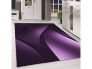Designer Teppich Modern Kurzflor Abstrakt Wellen Optik Schwarz Lila Weiß