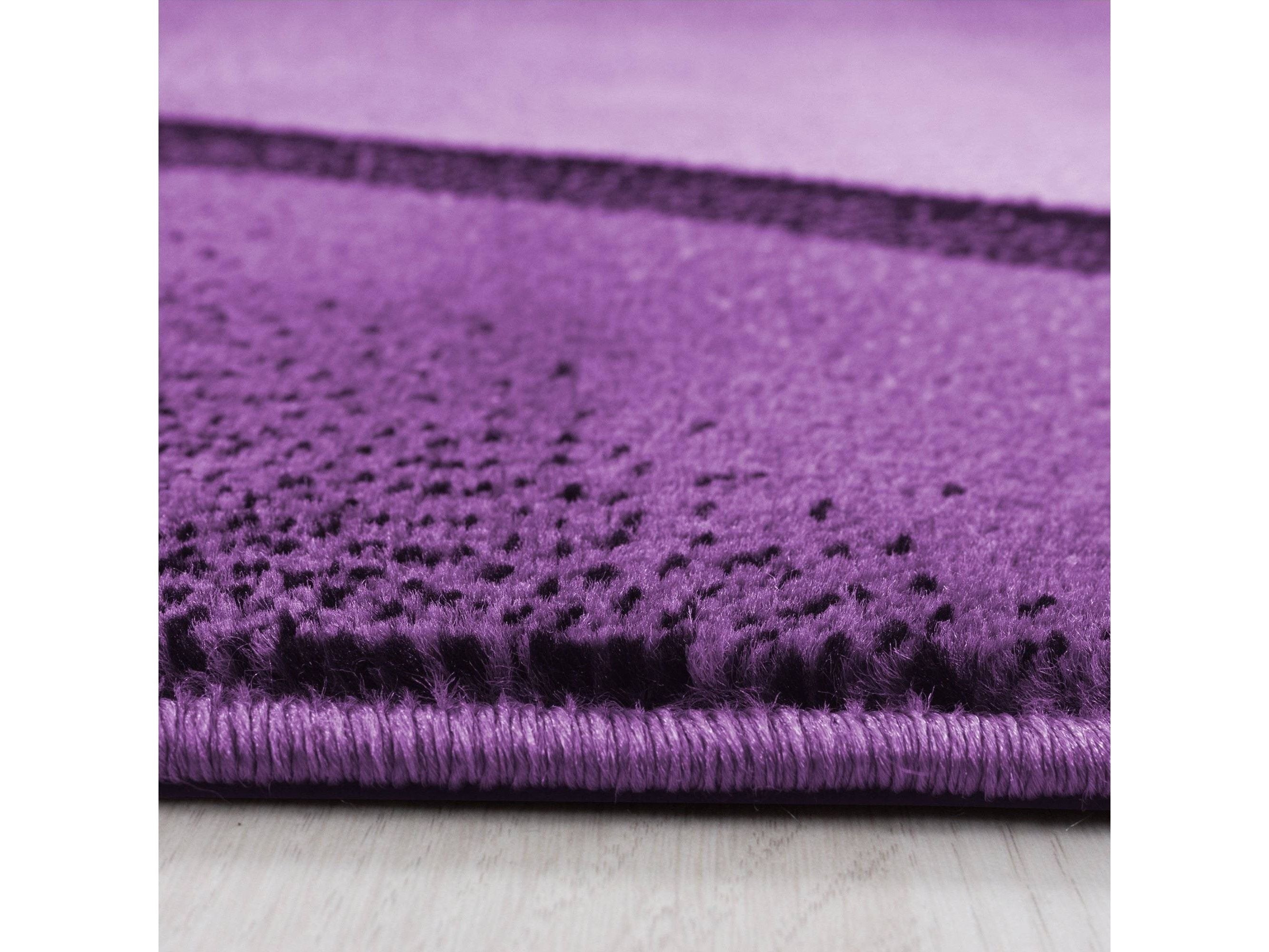 Designer Teppich Modern Kurzflor Abstrakt Wellen Optik Schwarz Lila Weiß